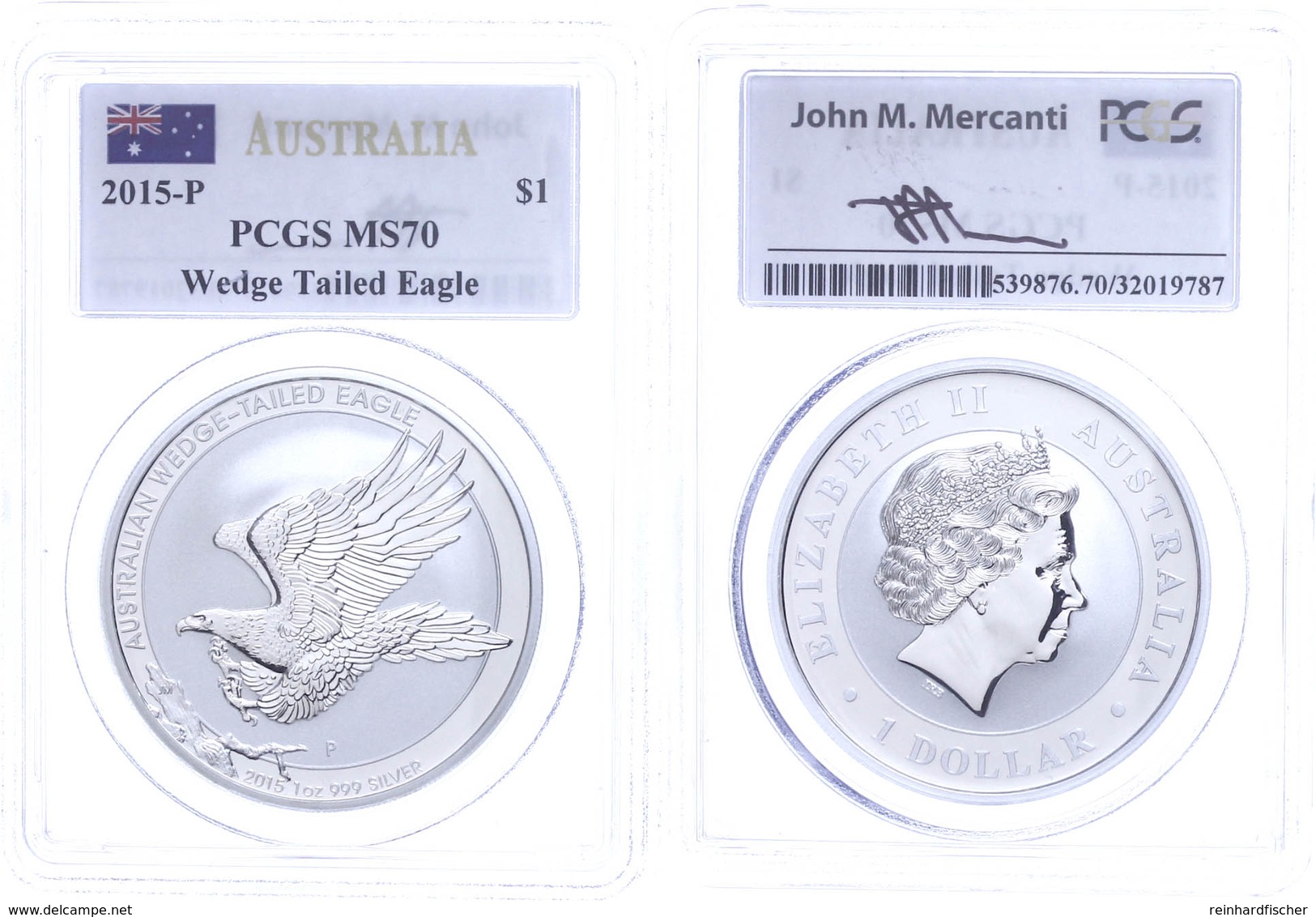Dollar, 2015, Wedge Tailed Eagle, In Slab Der PCGS Mit Der Bewertung MS70, First Strike, Flag Label. - Other & Unclassified