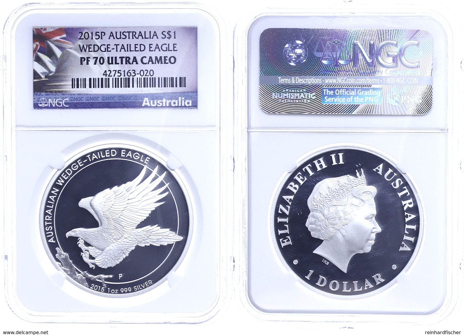 Dollar, 2015, Wedged Tailed Eagle, In Slab Der NGC Mit Der Bewertung PF70 Ultra Cameo, Flag Label. - Altri & Non Classificati