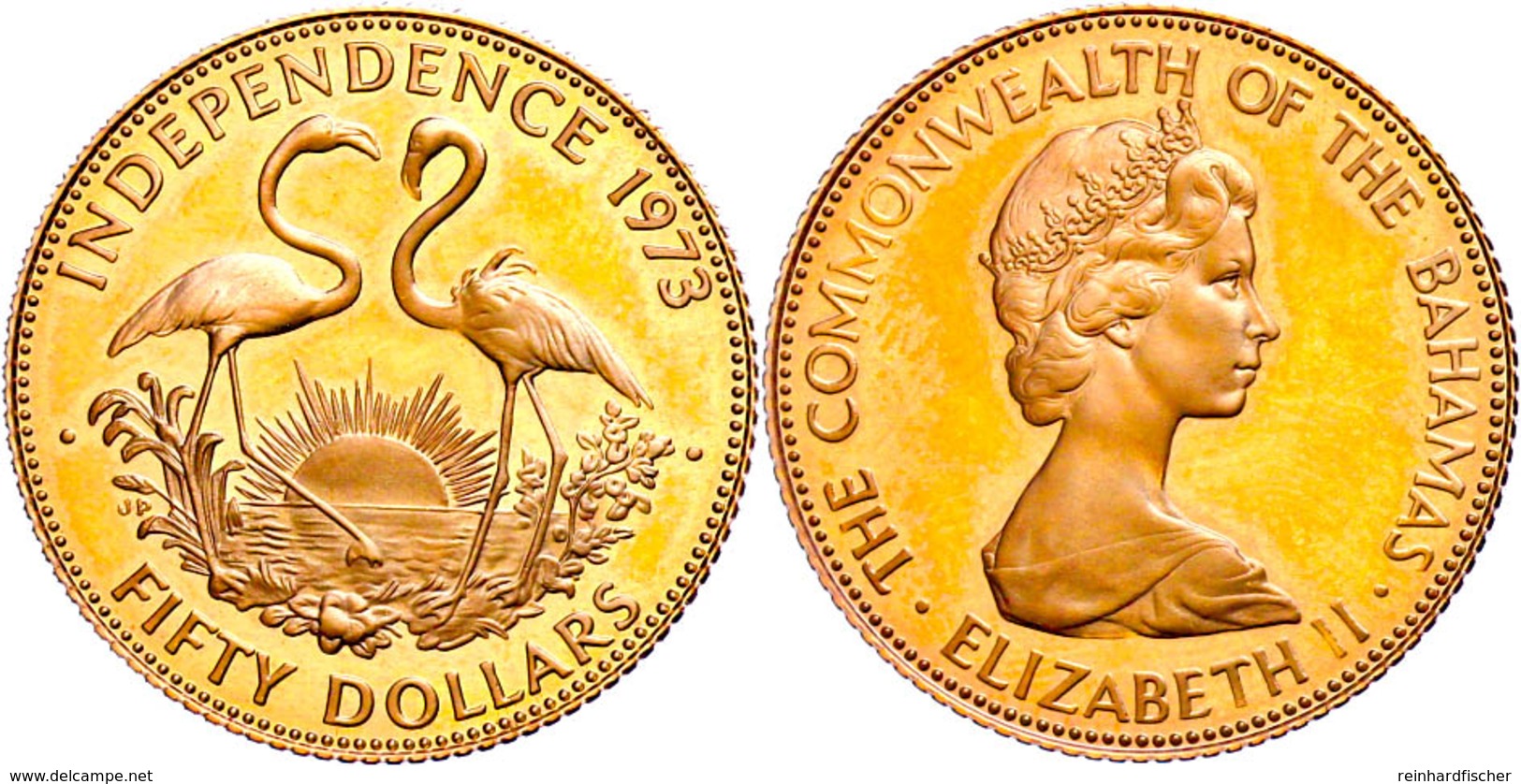 50 Dollars, Gold, 1973, Unabhängigkeit, 7,93g, Fb. 17, Fingerabdrücke, PP.  PP - Bahamas