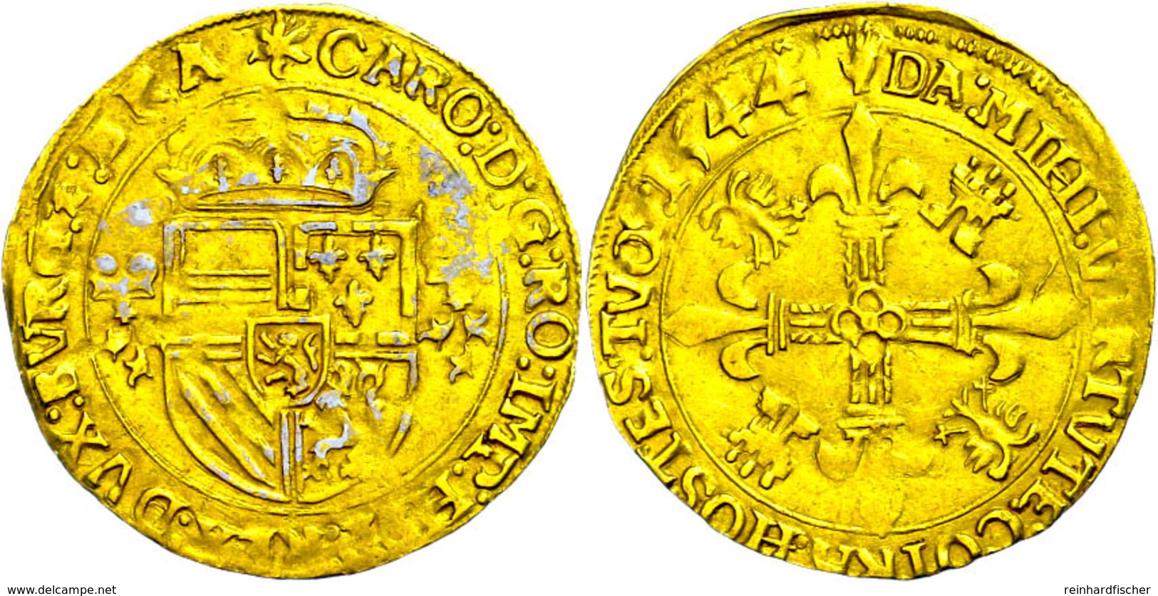 Couronne D'or Au Soleil (3,38g), 1544, Karl V., Delm. 102, Leichte Klebestreifenrückstände, Ss.  Ss - Other & Unclassified