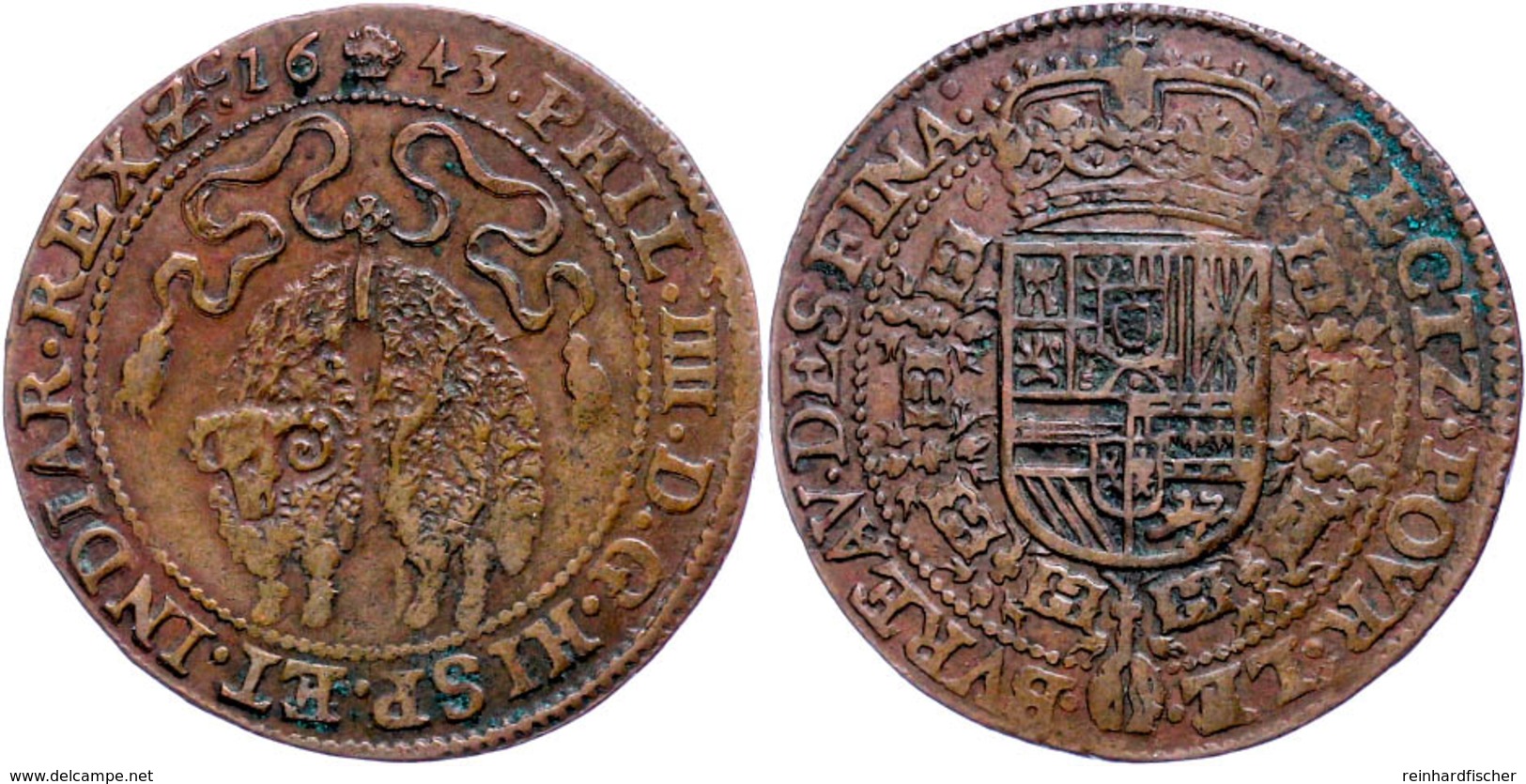 Jeton, Kupfer, 1643, Karl II., Dugn. 3983, Ss.  Ss - Other & Unclassified