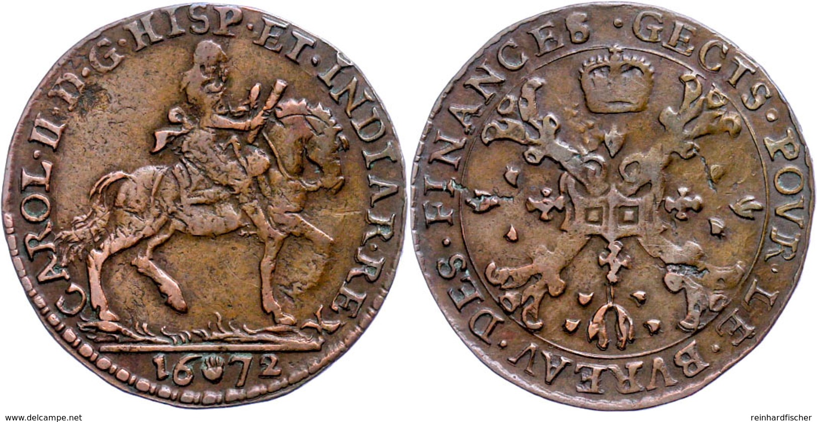 Jeton, Kupfer, 1672, Karl II., Dugn. 4294, Ss.  Ss - Other & Unclassified