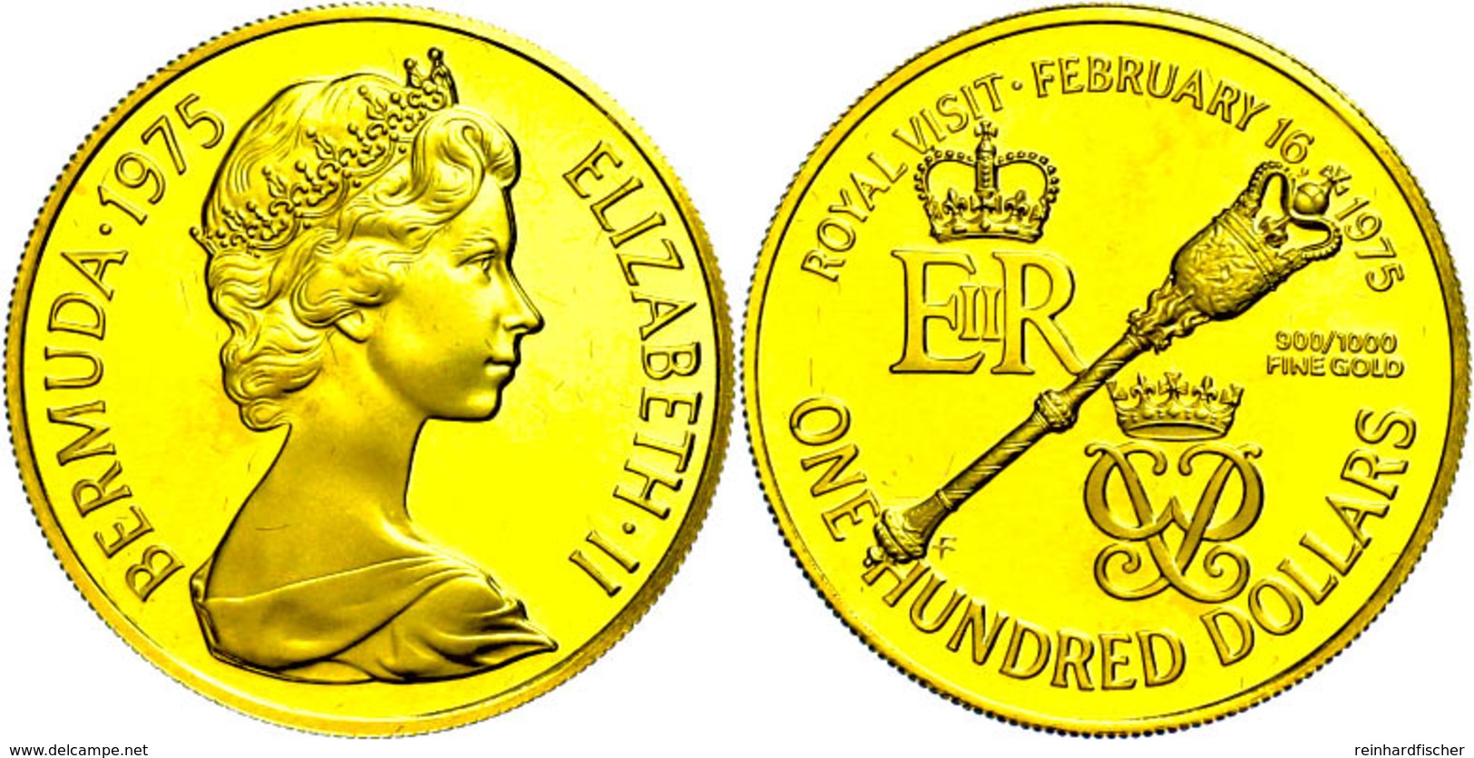100 Dollars, Gold, 1975, Auf Den Besuch Von Königin Elisabeth II., Fb. 2, Mit Zertifikat In Schatulle, PP.  PP - Non Classificati