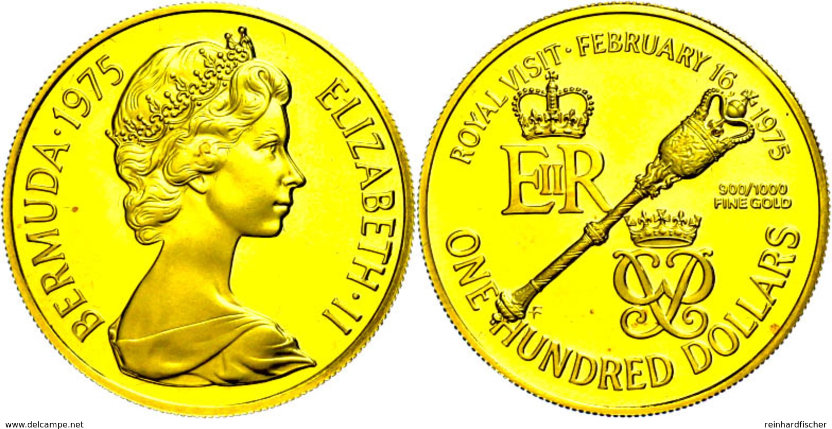 100 Dollars, Gold, 1975, Auf Den Besuch Von Königin Elisabeth II., Fb. 2, Mit Zertifikat In Schatulle, Wz. Flecken, PP.  - Unclassified