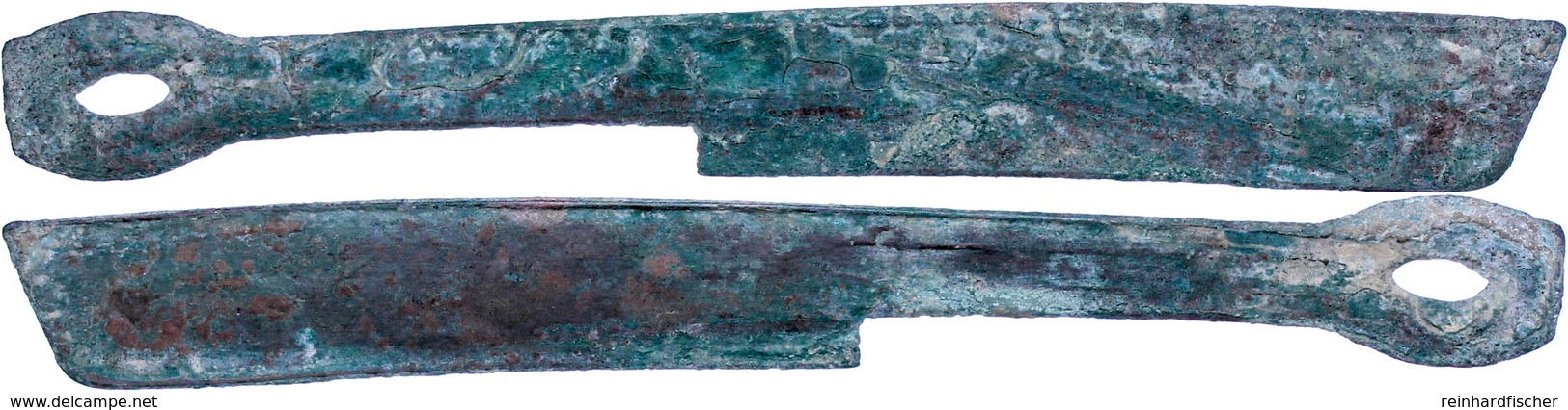 Zhou-Dynastie, 1122-220 V. Chr., Æ-Messergeld (10,81g), Sog. Strait Knive Money, 400-250 V. Chr., Vgl. Opitz S. 186, Sch - Chinesische Münzen