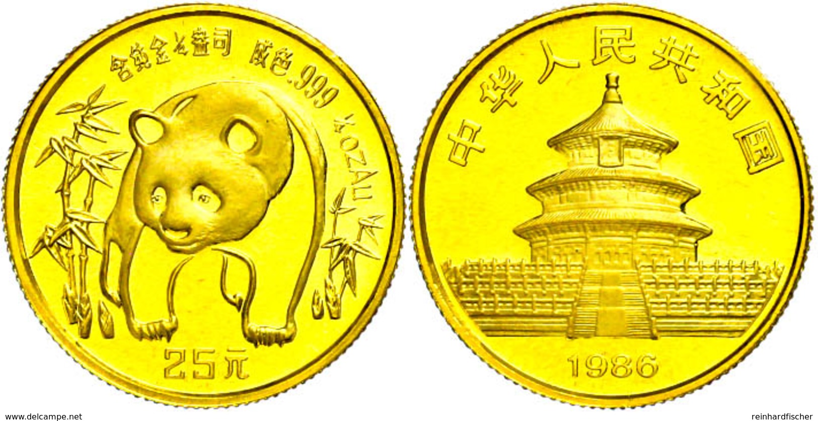 25 Yuan, Gold, 1986, Panda, KM 133, Verschweißt, St.  St - China