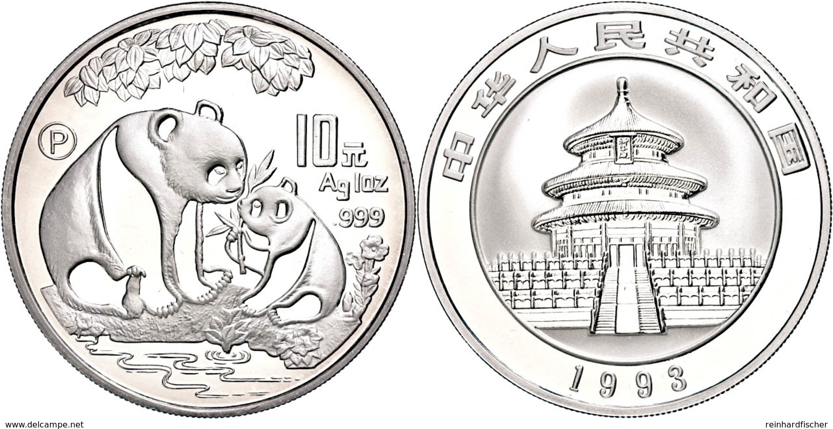 10 Yuan, 1993, Panda Mit Jungtier, KM 478, Schön 523, Mit Beizeichen P. In Schatulle Ohne Zertifikat, PP.  PP - China