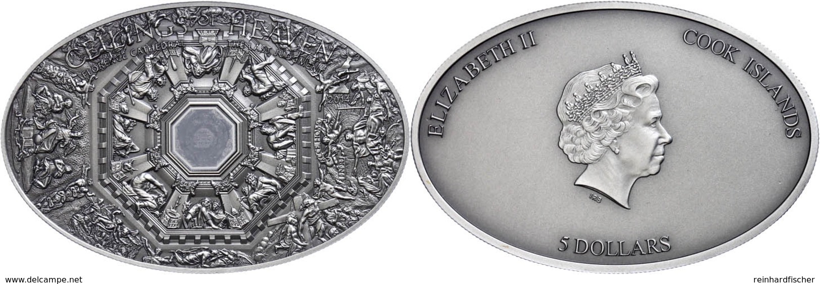 5 Dollars, 2014, Ceilings Of Heaven, Florence Cathedral, 999er Silber, Antik Finish, Stein, In Kapsel Mit Zertifikat, St - Cook Islands