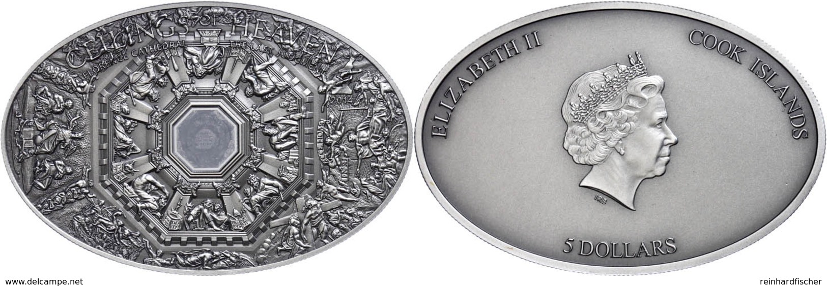 5 Dollars, 2014, Ceilings Of Heaven, Florence Cathedral, 999er Silber, Antik Finish, Stein, In Kapsel Mit Zertifikat, St - Cook