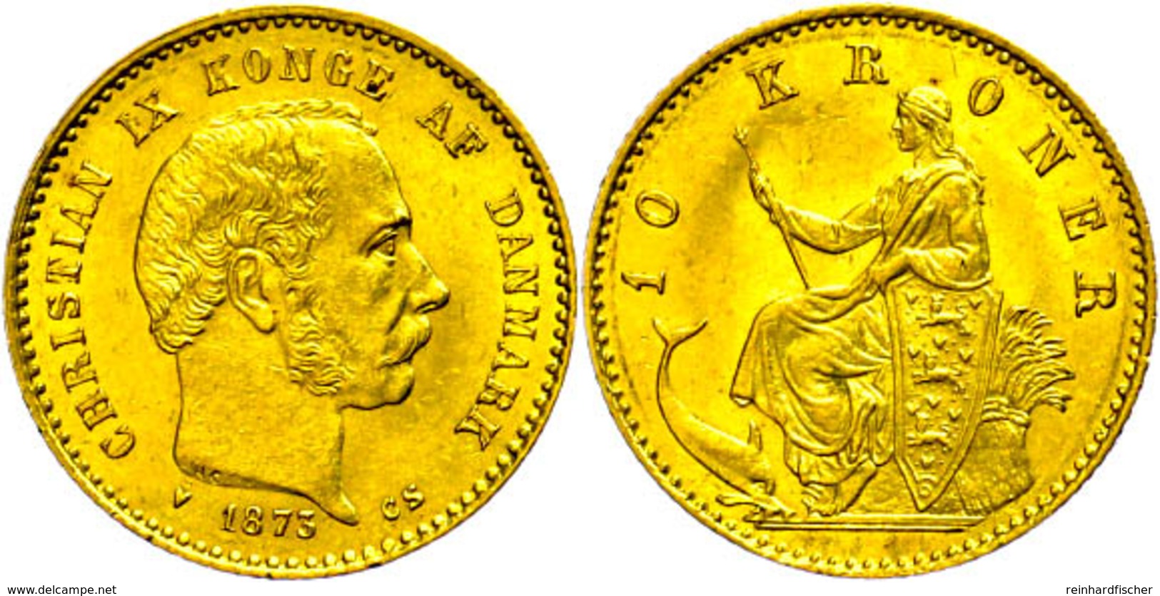 10 Kronen, Gold, 1873, Christian IX., Fb. 296, Kl. Rf., Vz.  Vz - Denmark