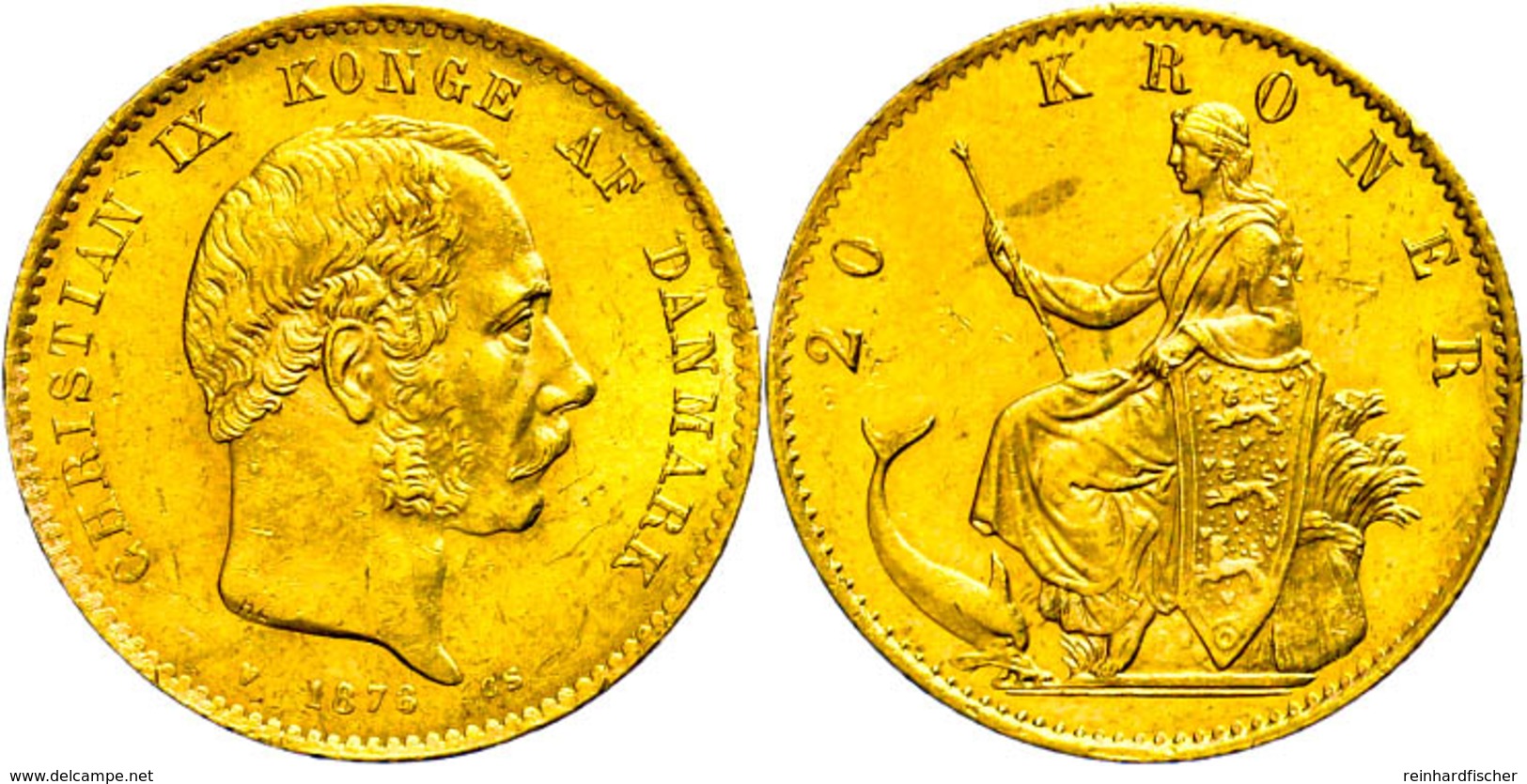 20 Kronen, Gold, 1876, Christian IX., Fb. 295, Kl. Kratzer, Kl. Rf., Ss-vz.  Ss-vz - Denmark