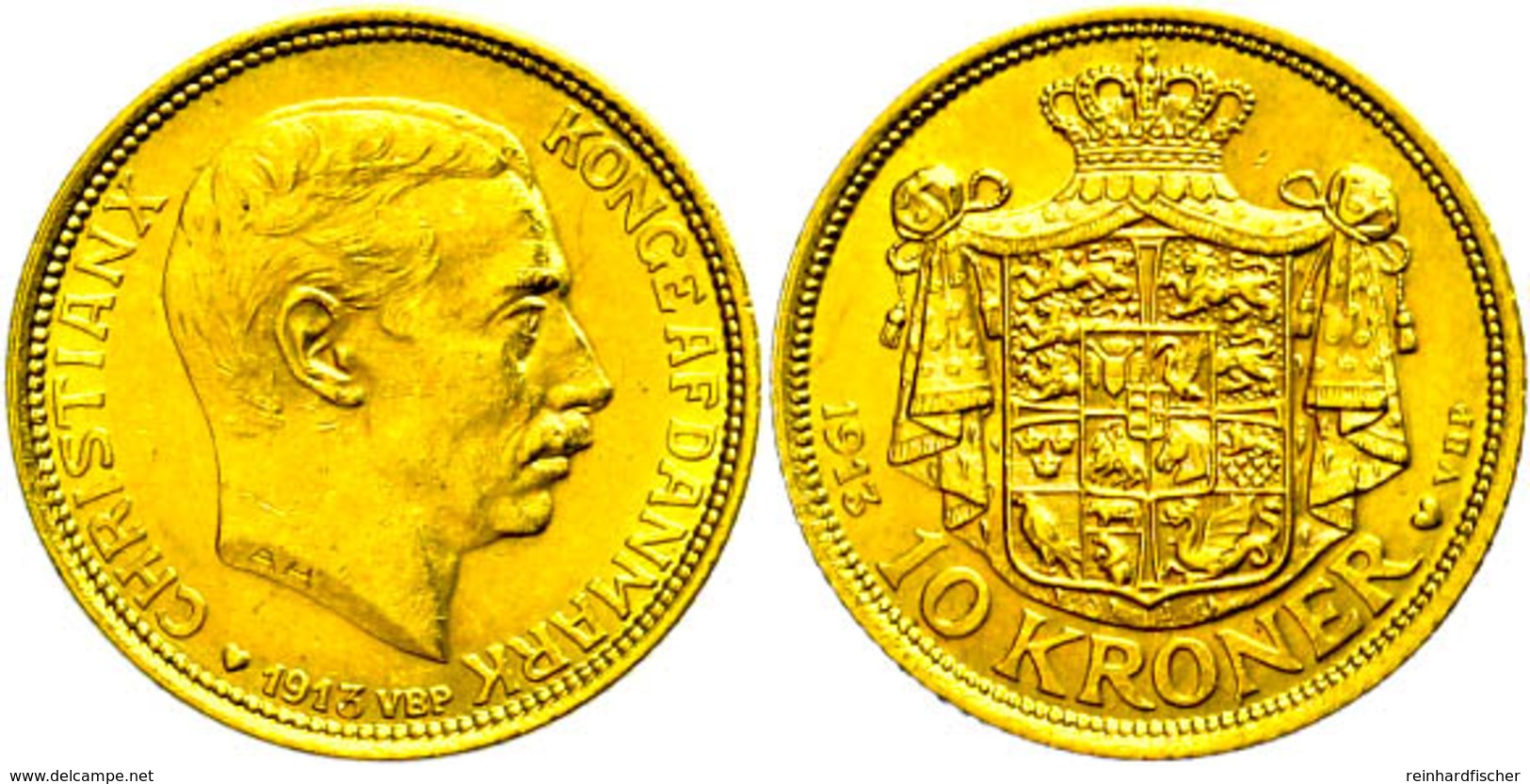 10 Kronen, Gold, 1913, Christian X., Fb. 300, Vz.  Vz - Denmark