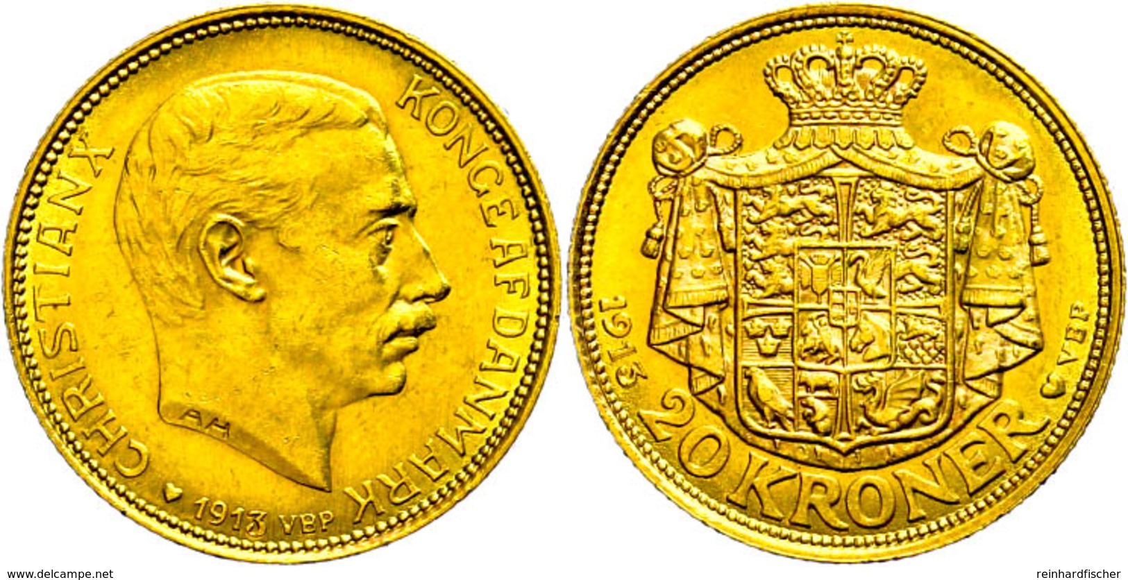 20 Kronen, Gold, 1913, Christian X., Fb. 299, Vz+. - Dänemark