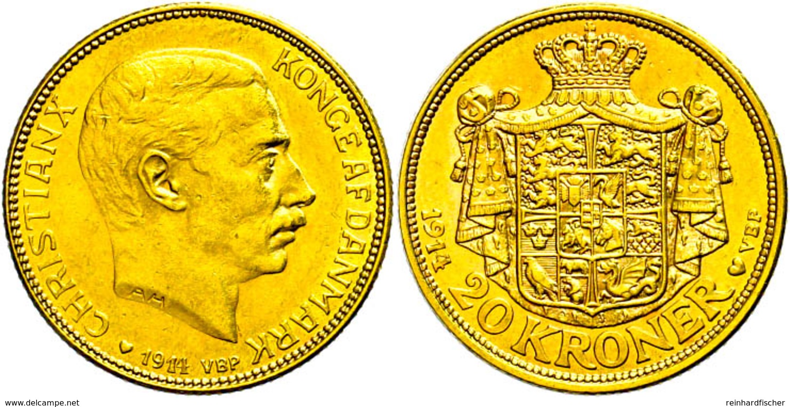 20 Kronen, Gold, 1914, Christian X., Fb. 299, Vz+. - Denmark
