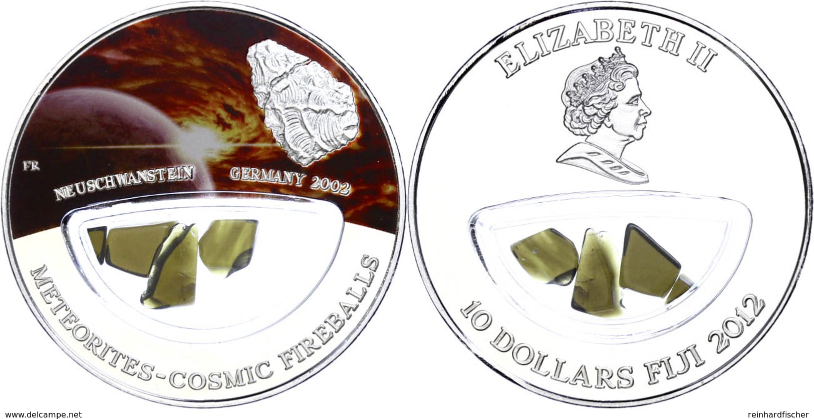 10 Dollars, 2012, Meteorites - Neuschwanstein 2002, Mit Meteoritensplitter, Silber, Coloriert, Etui Mit OVP Und Zertifik - Figi