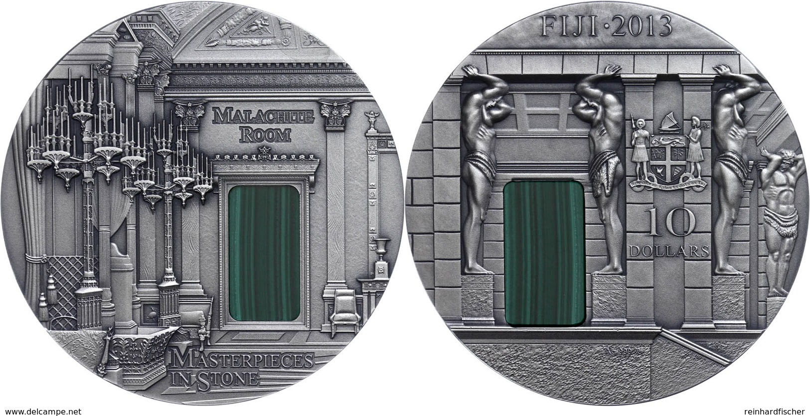 10 Dollars, 2013, Masterpieces In Stone - Malachite Room, 3 Unzen Silber, Antik Finish, Etui Mit OVP Und Zertifikat, St. - Figi