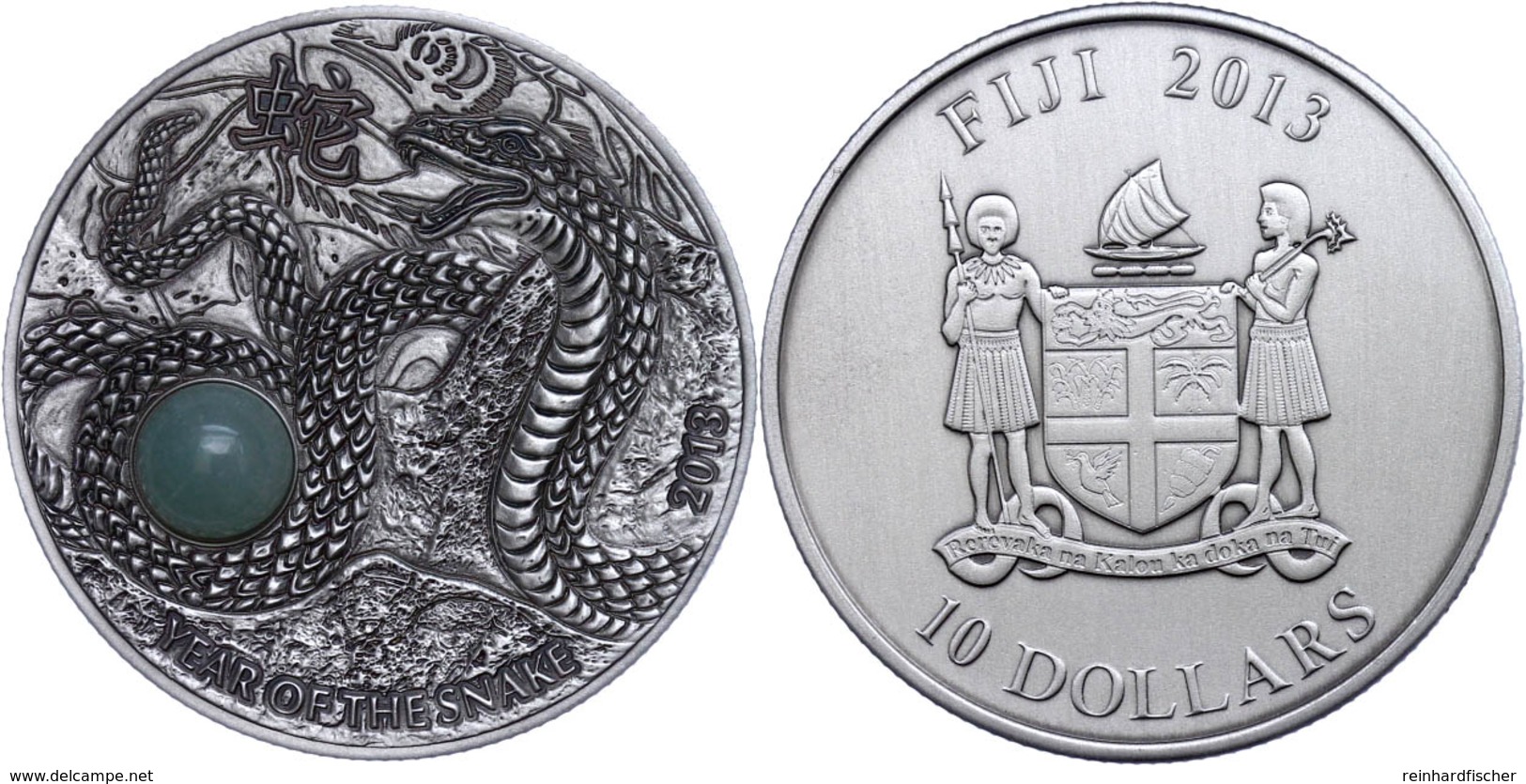 10 Dollars, 2013, Year Oh The Snake, 999er Silber, Antik Finish, High Relief, Stein, In Kapsel Mit Zertifikat, St. Aufla - Figi