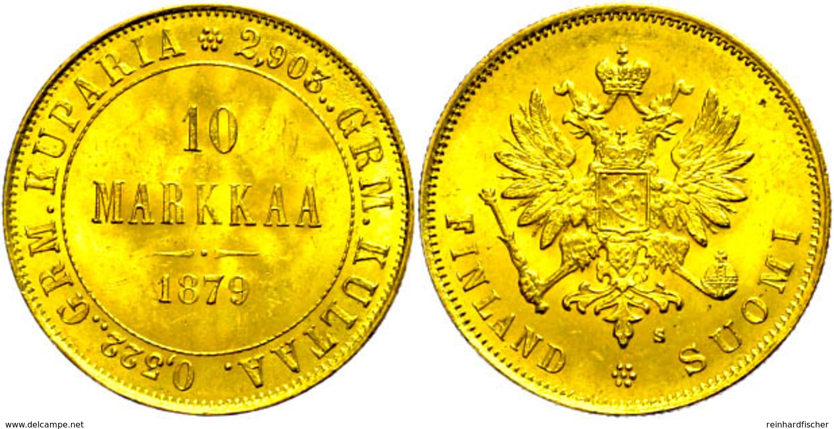 10 Markkaa, Gold, 1879, Alexander II., Fb. 4, Vz-st.  Vz-st - Finland