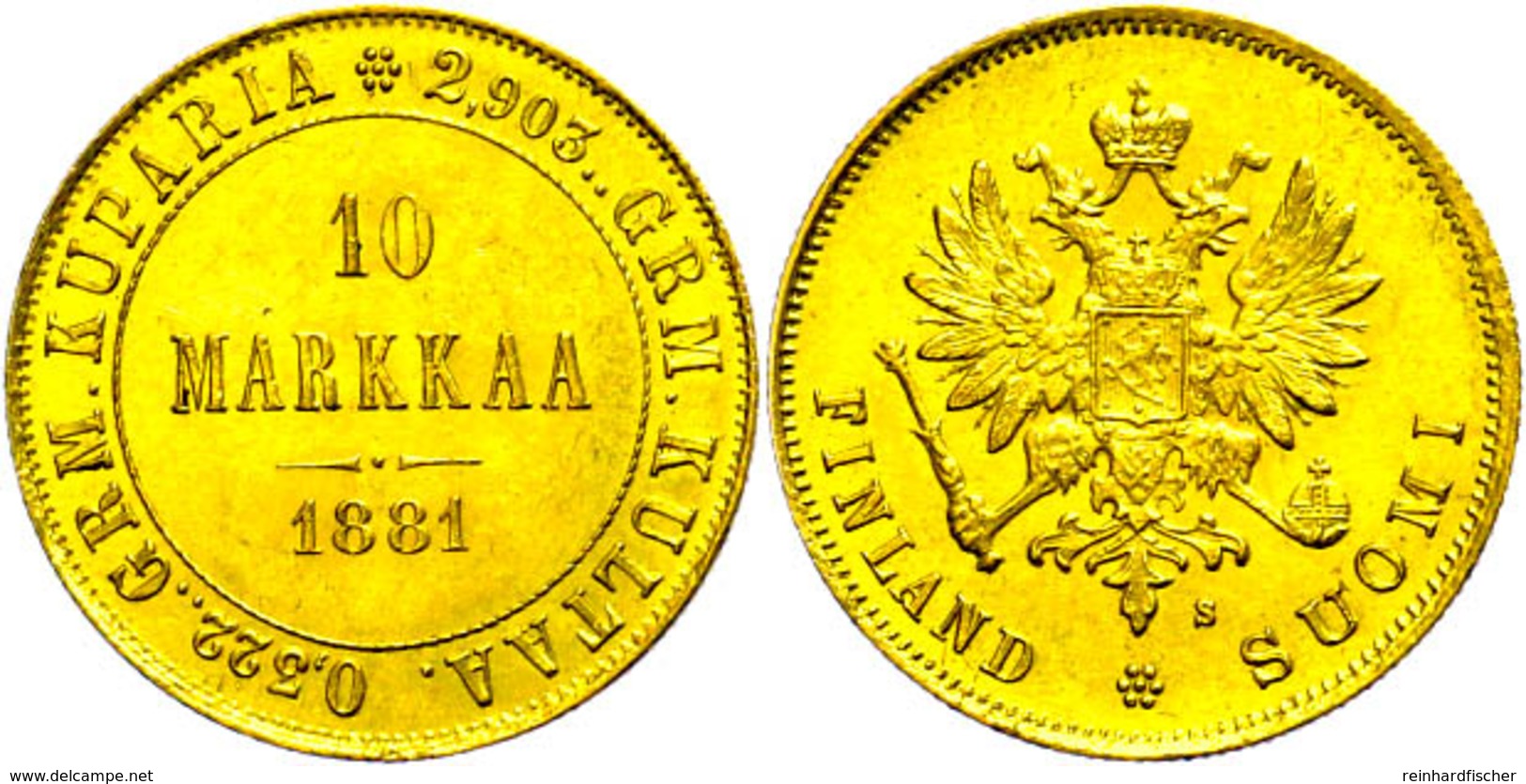 10 Markkaa, Gold, 1881, Alexander III., Fb. 5, Vz.  Vz - Finland