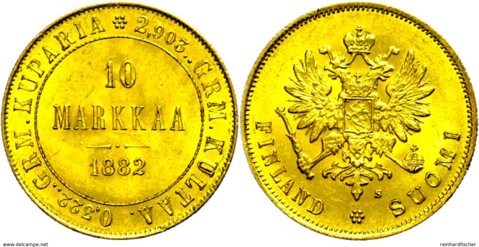 10 Markkaa, Gold, 1882, Alexander III., Fb. 5, Vz.  Vz - Finlandia