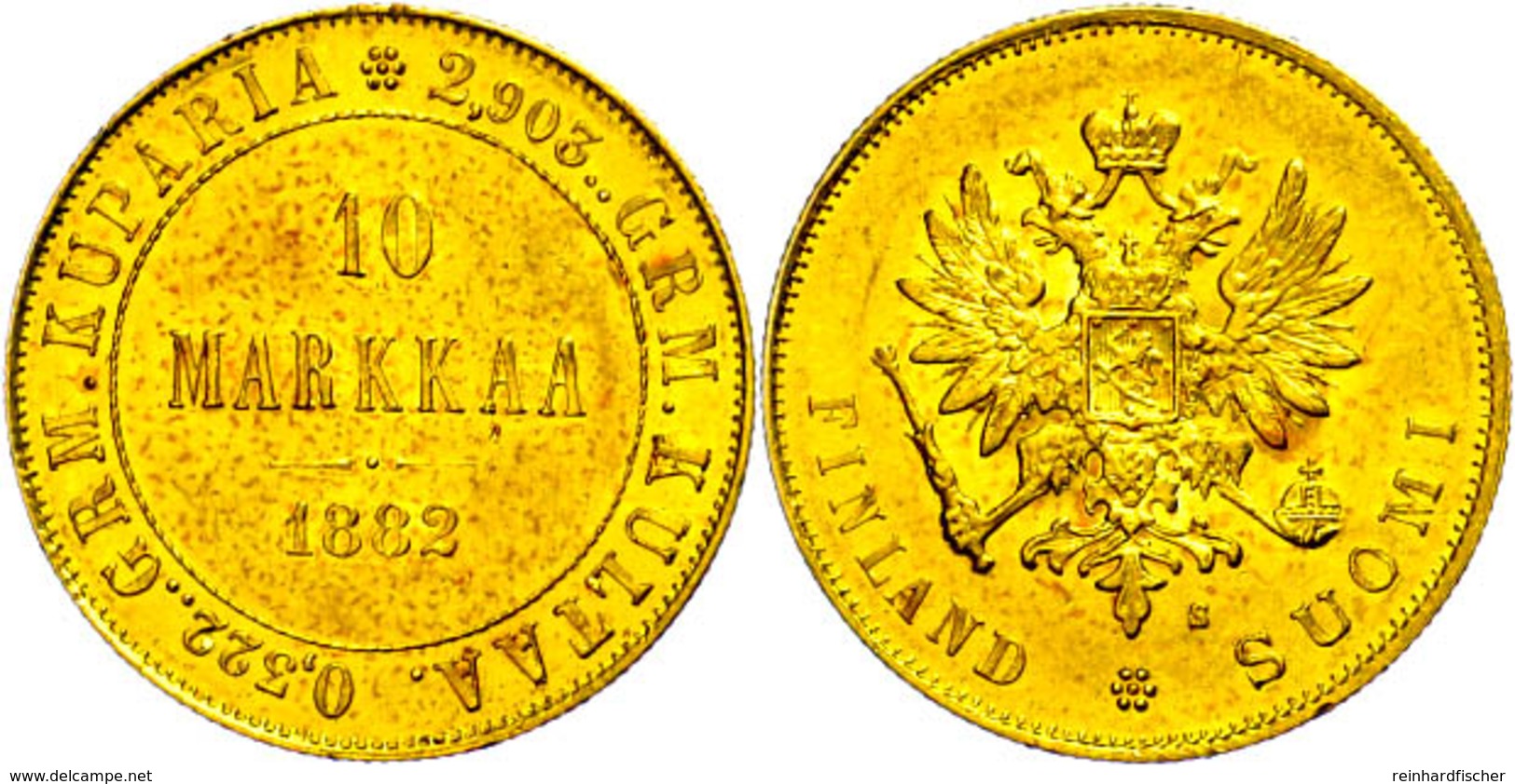 10 Markkaa, Gold, 1882, Prägungen Des Zaren Alexander III. Für Finnland, 2,89 G Fein, Fb. 5, Vz.  Vz - Finland