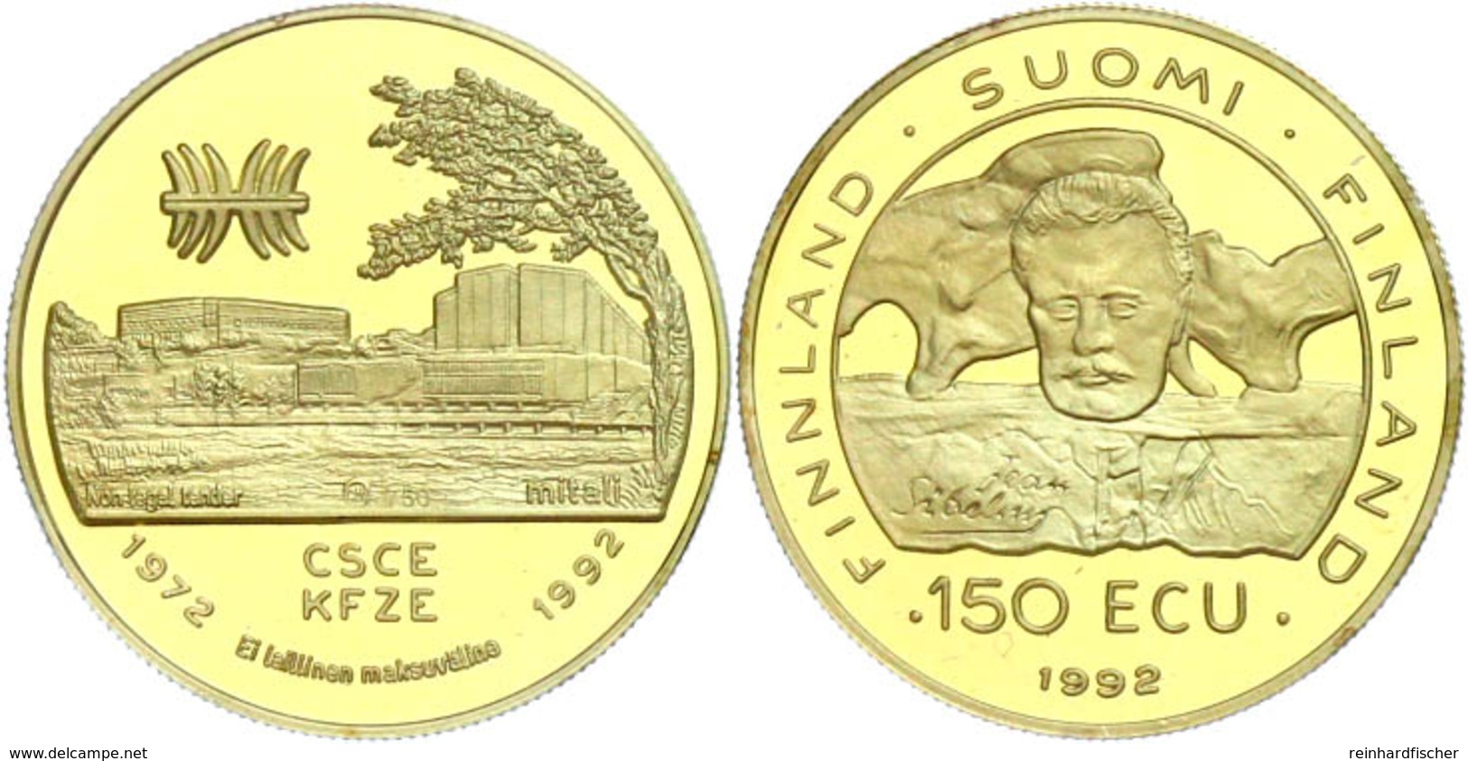 150 ECU, Gold, 1992, 20 Jahre KFZE, 6,72 G, 750er Gold, Im Münzrähmchen, PP. Auflage Nur 1000 Exemplare!  PP - Finland