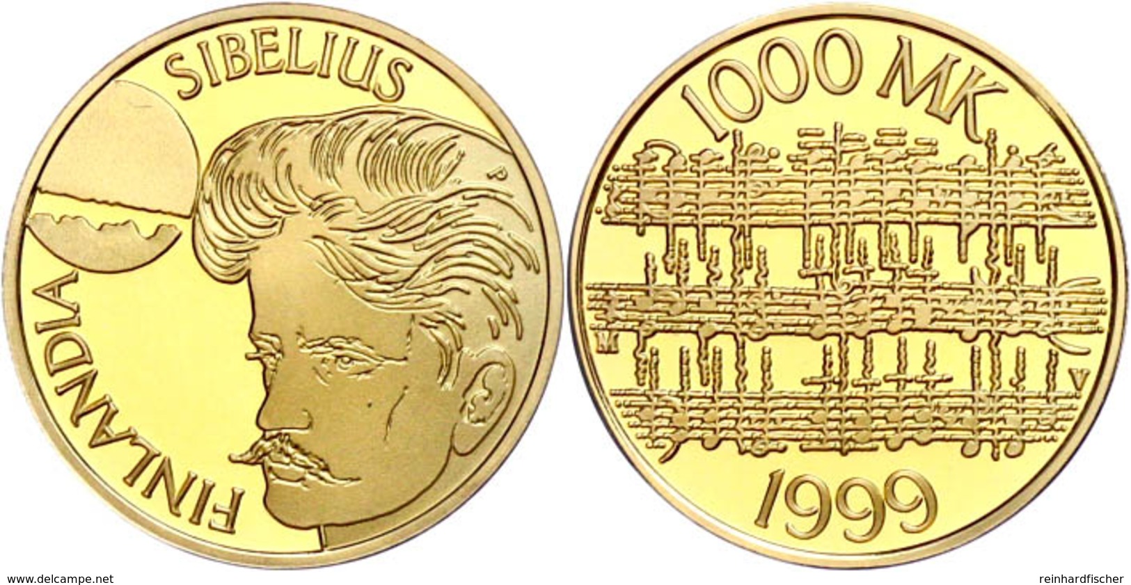 1000 Maarka, Gold, 1999, 100 Jahre "Finlandia" Von Jean Sibelius, 7,77 G Fein, Fb. 12, In Kapsel, In Schatulle, Mit Zert - Finlandia