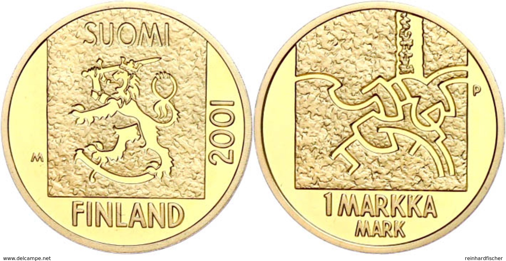 1 Markka, Gold, 2001, Abschied Von Der Finnischen Mark, 6,48 G Fein, Fb. 14, In Kapsel, In Originalausgabeschatulle Der  - Finland