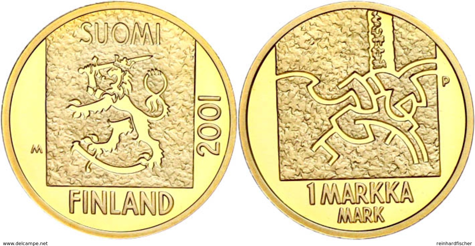 1 Markka, Gold, 2001, Abschied Von Der Finnischen Mark, 6,48 G Fein, Fb. 14, In Kapsel, In Originalausgabeschatulle Der  - Finland