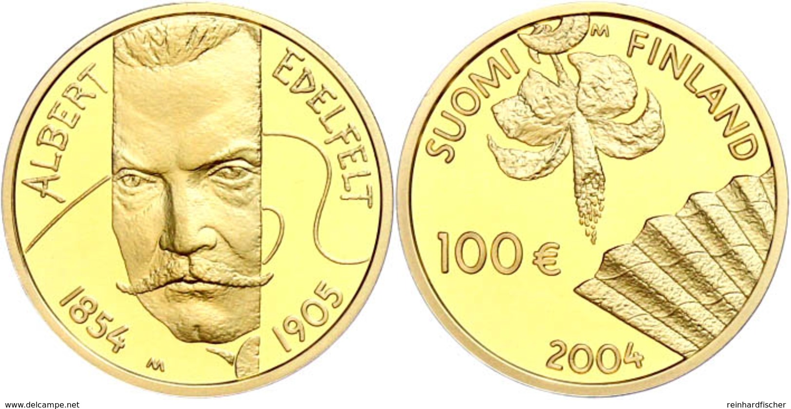 100 Euro, Gold, 2004, 150. Geburtstag Von Albert Edelfelt, 7,77 G Fein, Fb. 17, In Kapsel, In Originalausgabeschatulle D - Finlandia