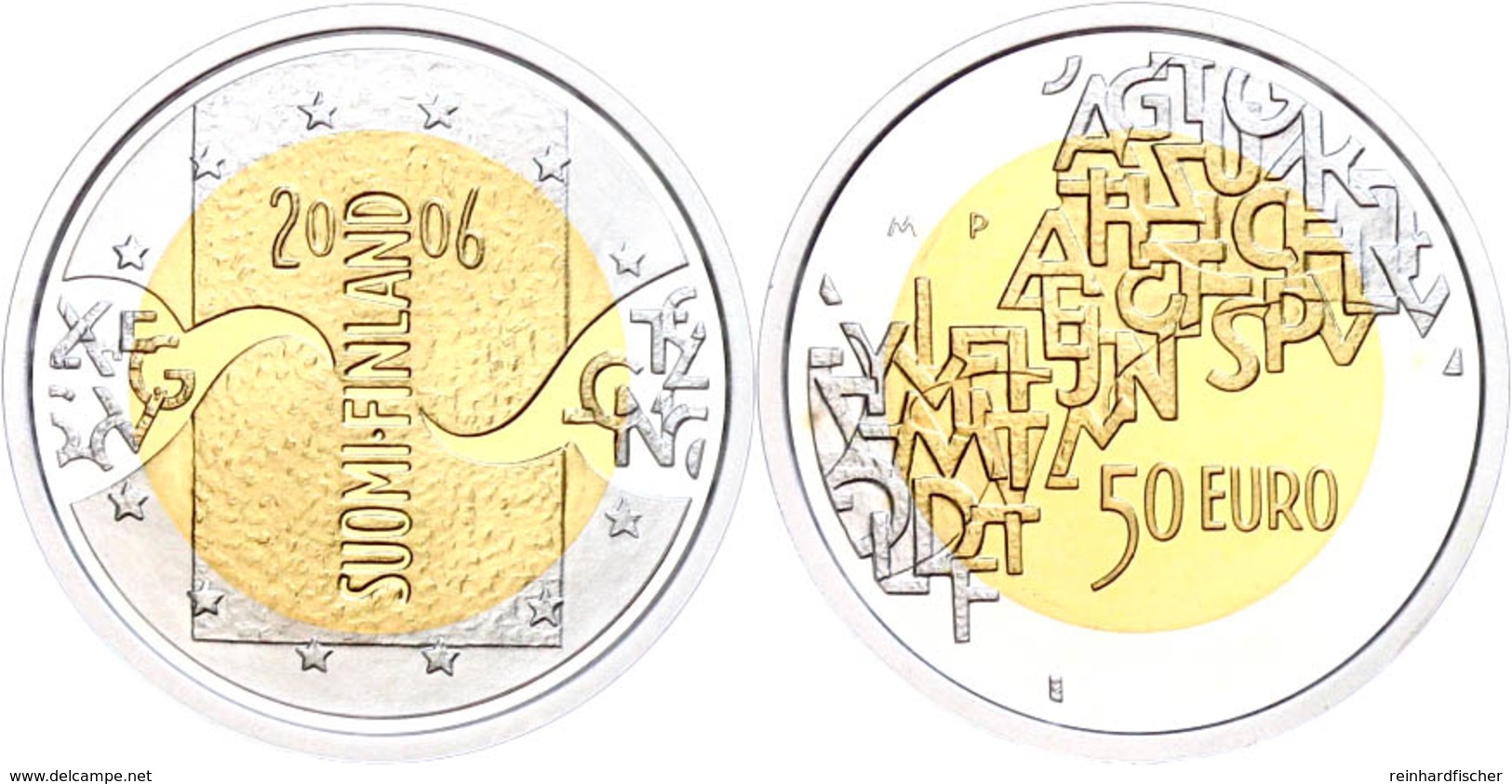 50 Euro, Bimetall Silber/Gold, 2006, Finnische Präsidentschaft Im Europäischen Rat, 925er Silber 5,9 G, 750er Gold 6,9 G - Finland