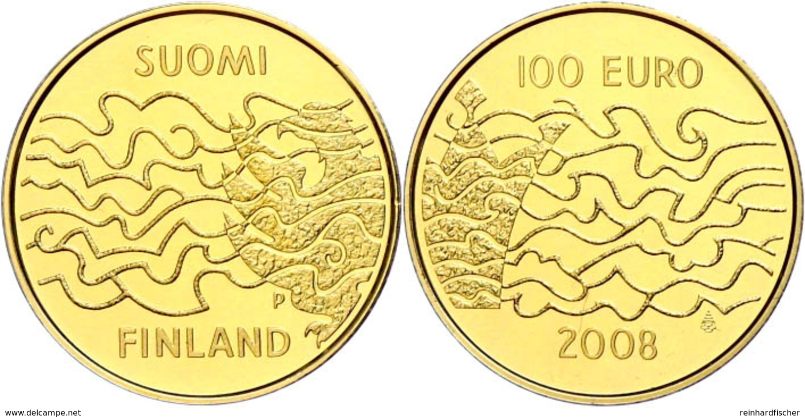 100 Euro, Gold, 2008, 200. Jahrestag Des Finnischen Krieges Zwischen Russland Und Schweden, 7,77 G Fein, Fb. 21, In Kaps - Finland