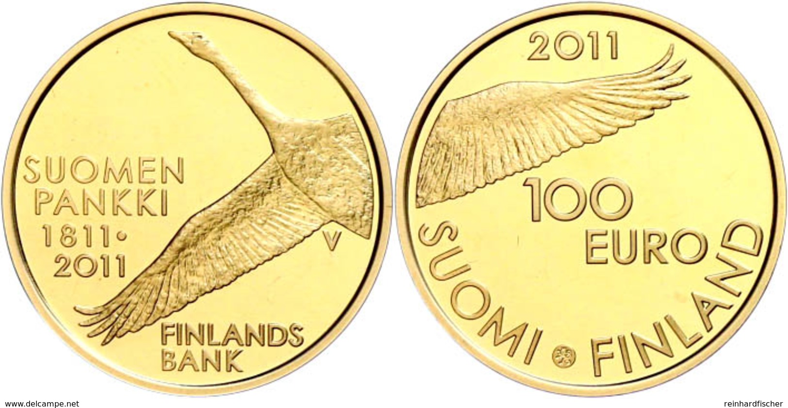 100 Euro, Gold, 2011, 200 Jahre Zentralbank (Suomen Pankki), 5,18 G Fein, KM 164, In Kapsel, In Originalausgabeschatulle - Finland