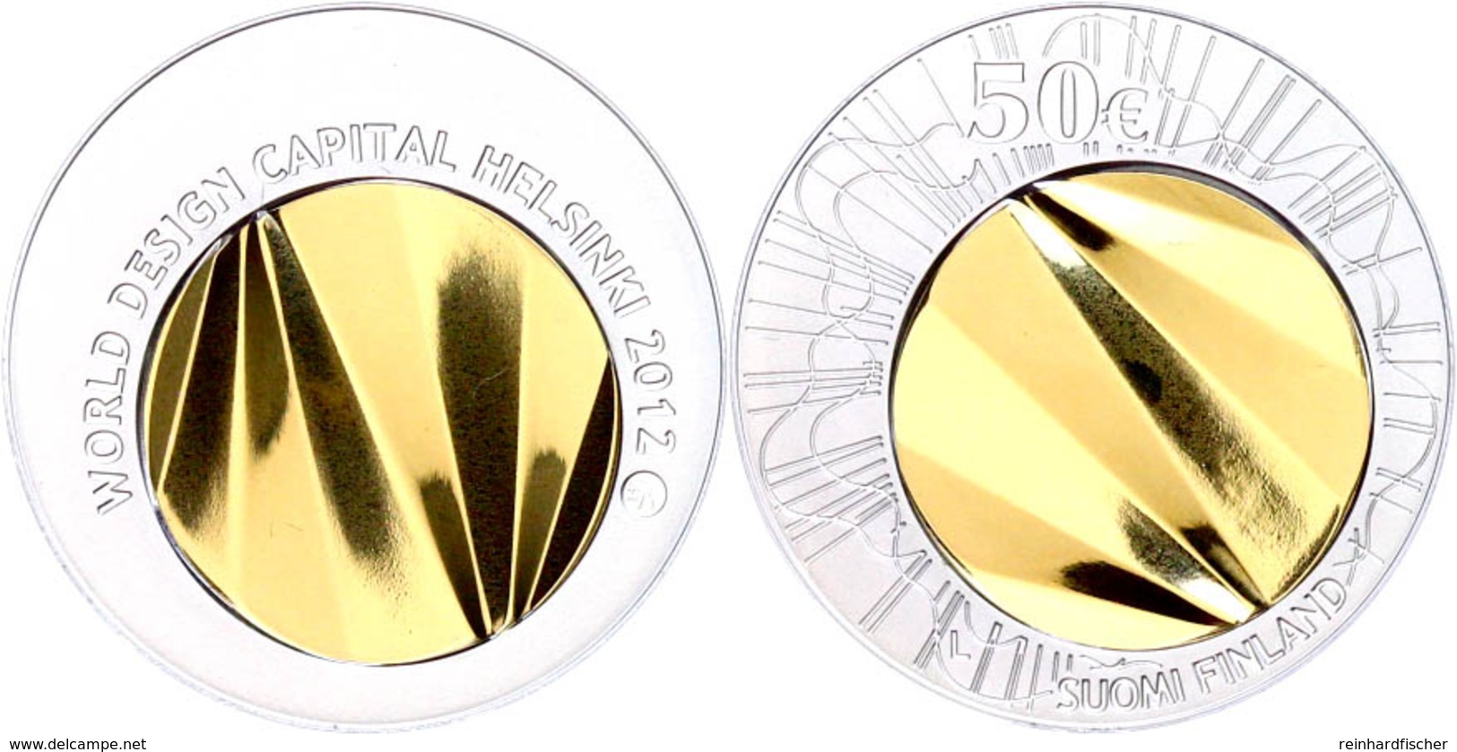 50 Euro, Bimetall Silber/Gold, 2012, Welthauptstadt Für Industriedesign 2012 Helsinki, 925er Silber 5,8 G, 750er Gold 5  - Finlandia