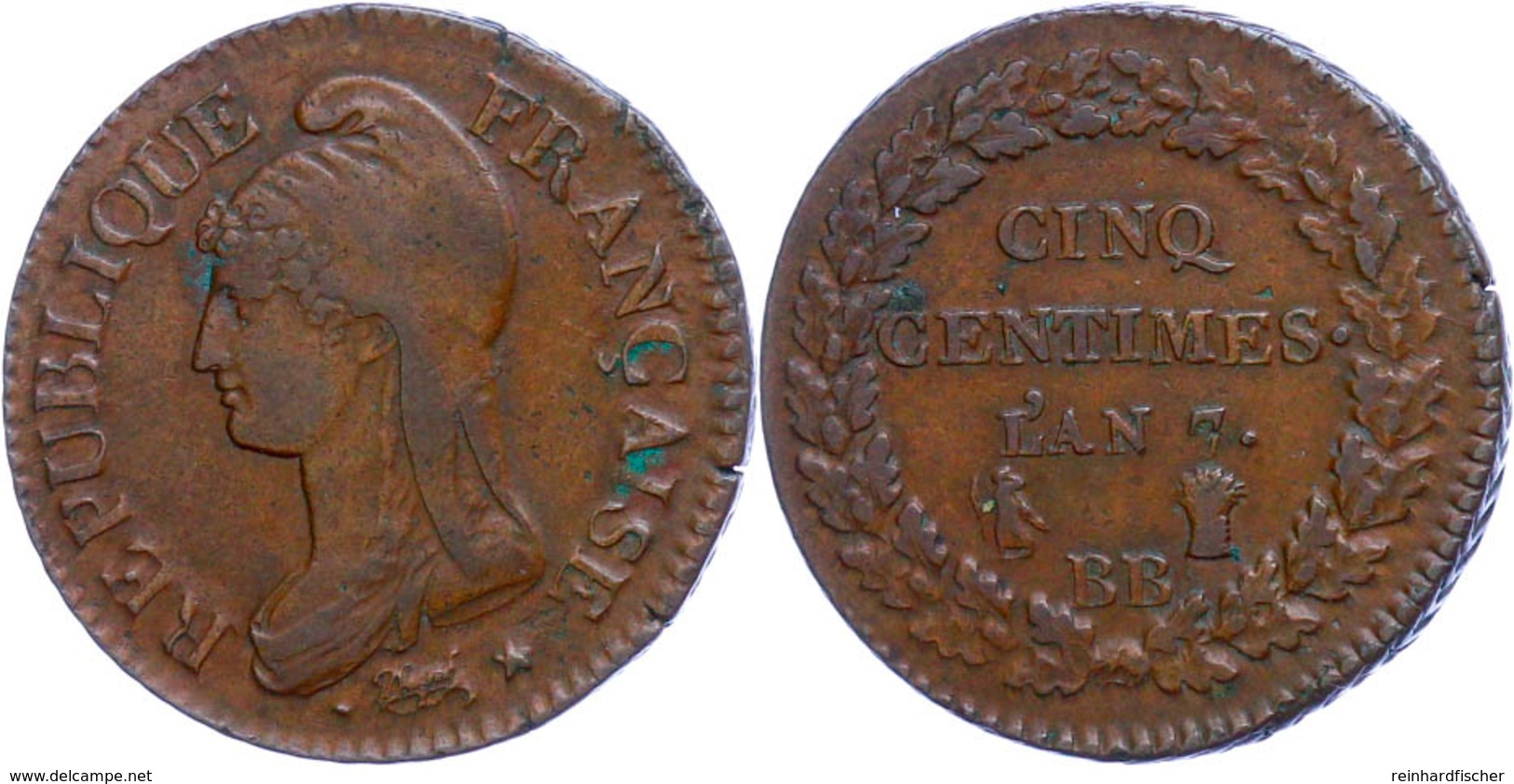 5 Centimes, L'AN 7 (1796/1797), Straßburg, KM 640.4, Ss.  Ss - Altri & Non Classificati