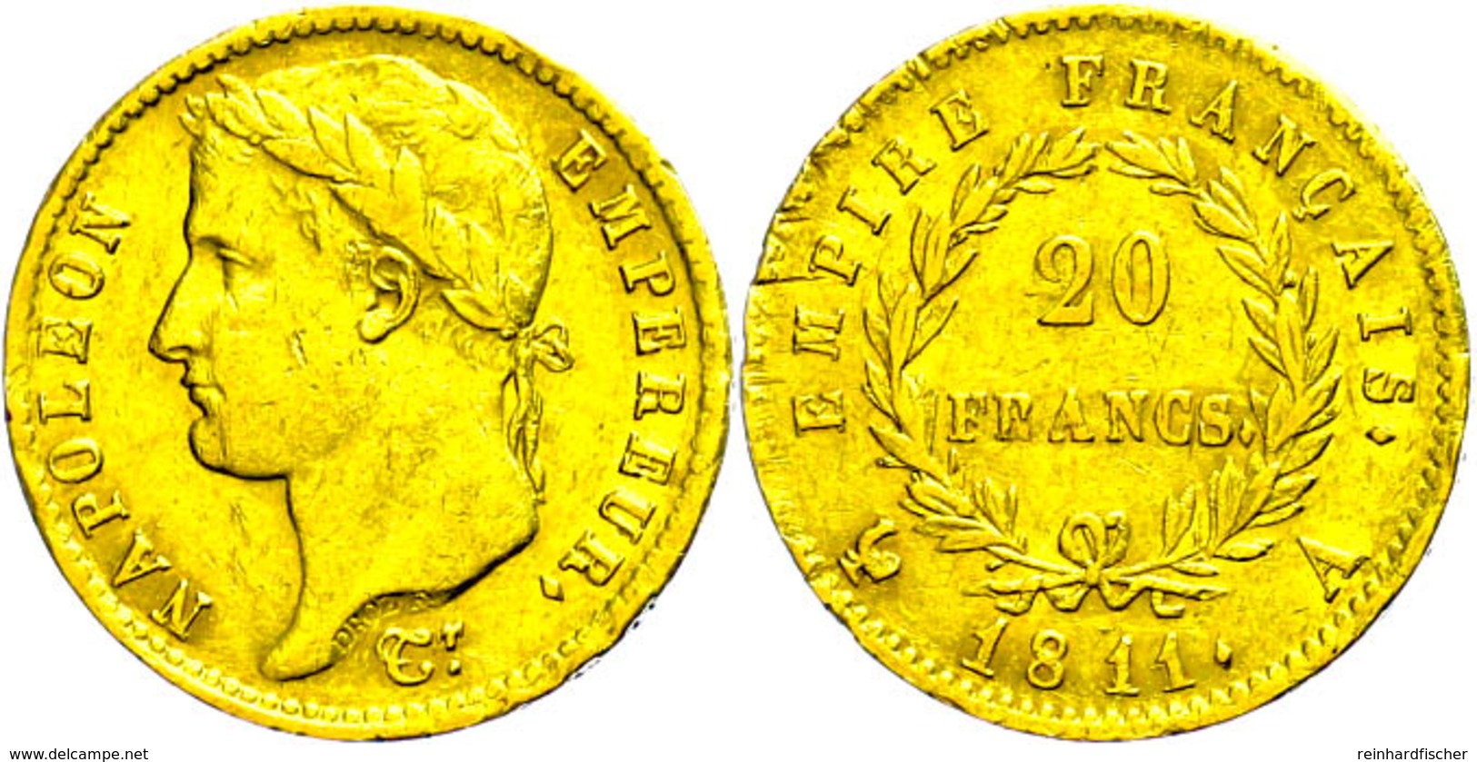 20 Francs, Gold, 1811, Napoleon Bonaparte, A (Paris), Fb. 511, Kl. Kratzer, Ss.  Ss - Altri & Non Classificati