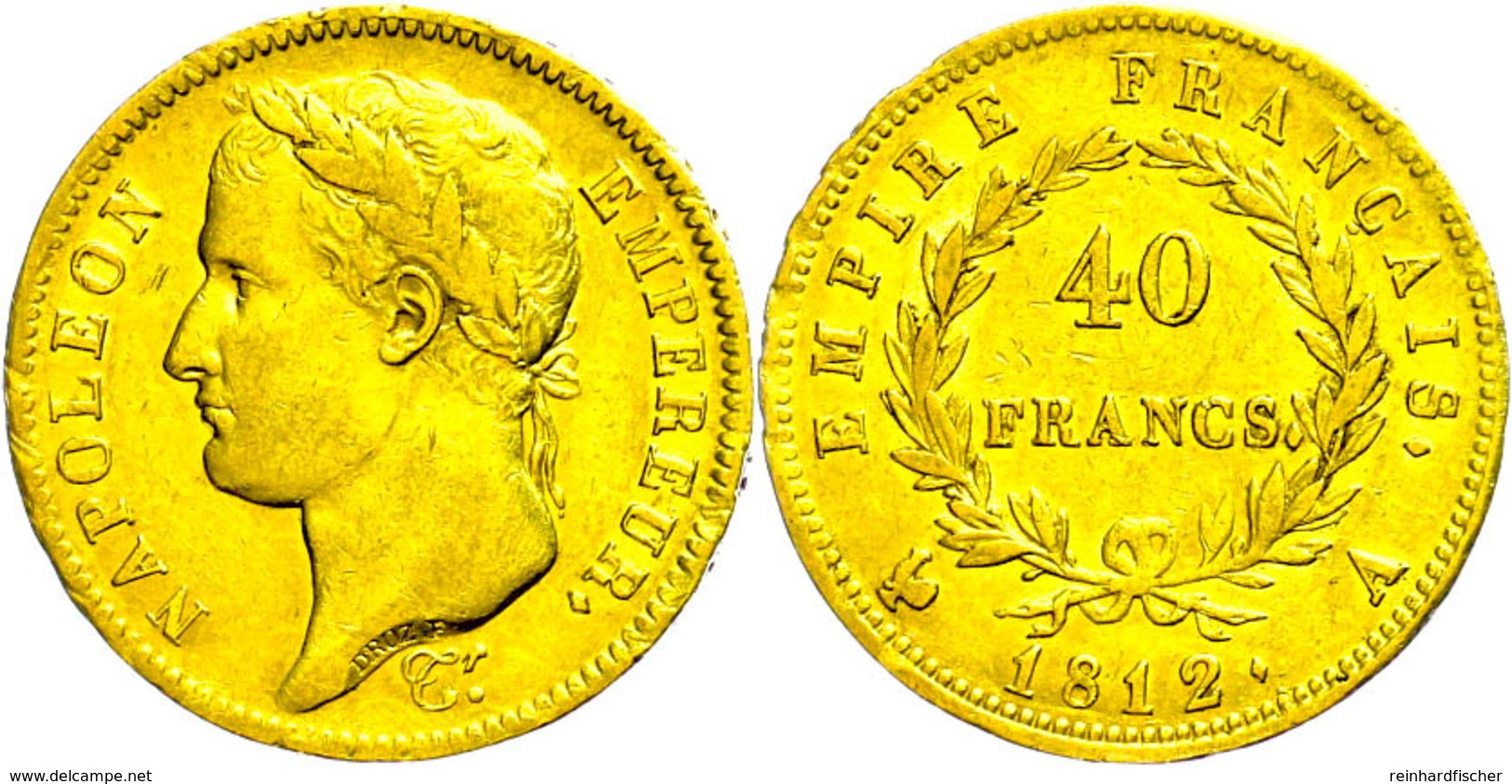 40 Francs, Gold, 1812, Napoleon, A (Paris), Fb. 505, Kl. Rf., Ss.  Ss - Other & Unclassified