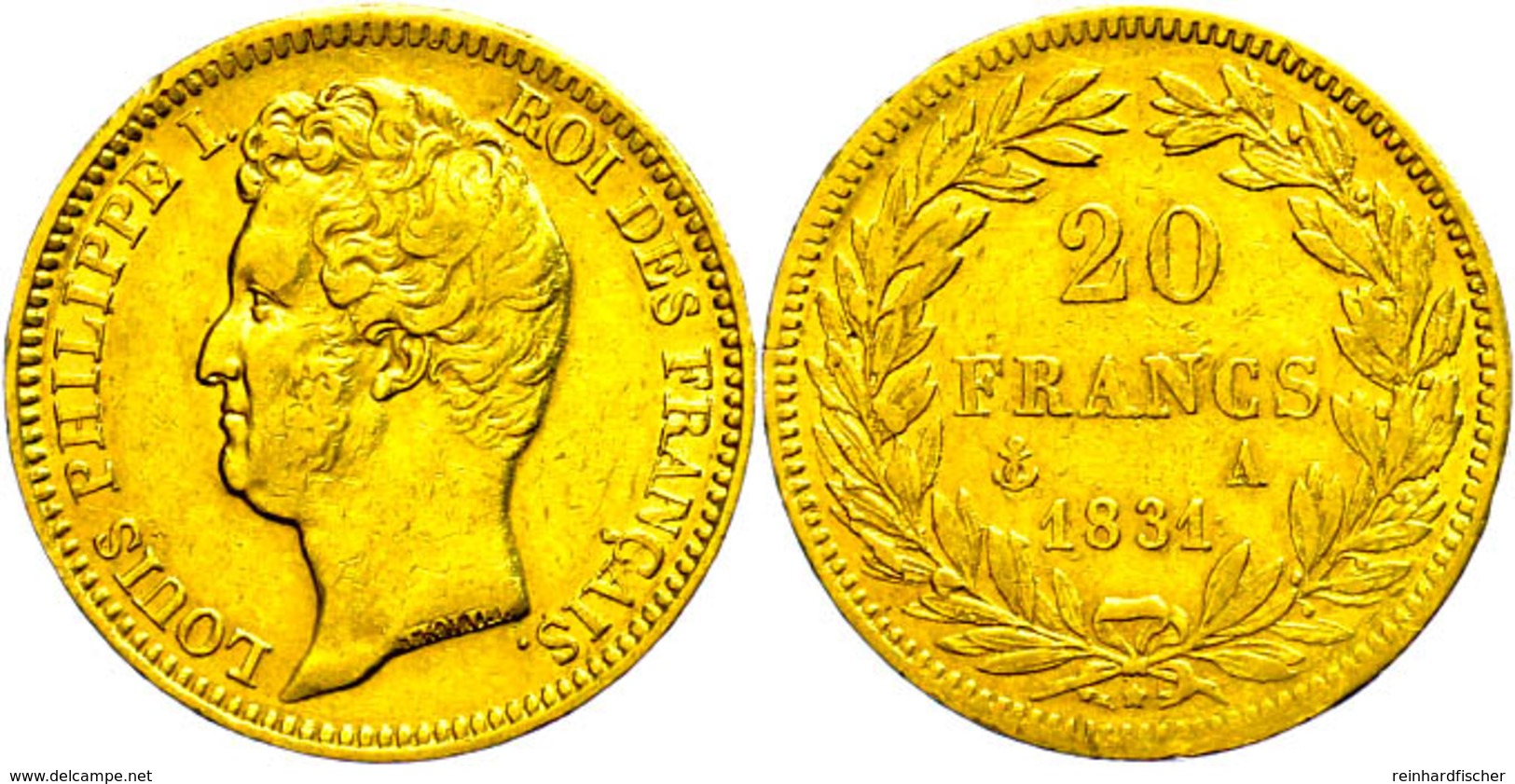 20 Francs, Gold, 1831, Louis Philippe I, A (Paris), Fb. 553, Kl. Rf., Ss.  Ss - Other & Unclassified