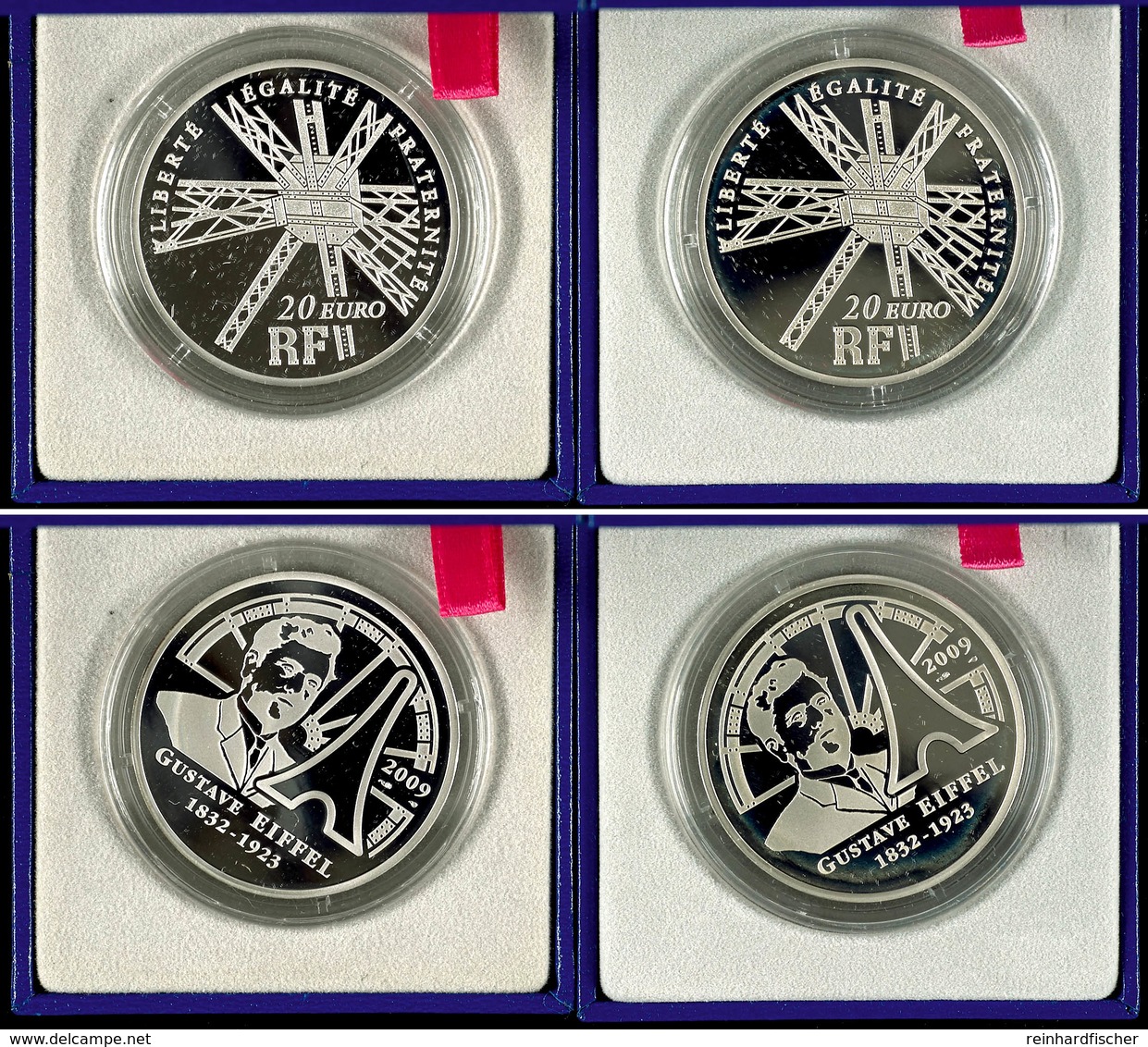 Set Zu 2x 10 Euro, 2009, Gustav Eiffel, Je 900er Silber, In Etuis Mit OVPs Und Zertifikaten, PP. Auflage Je Münze 5.000  - Other & Unclassified