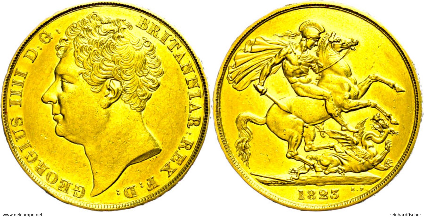 2 Pounds, Gold, 1823, George IV., Fb. 375, Seaby 3798, Stellenweise Leicht Berieben, Kl. Rf., Vz.  Vz - Altri & Non Classificati