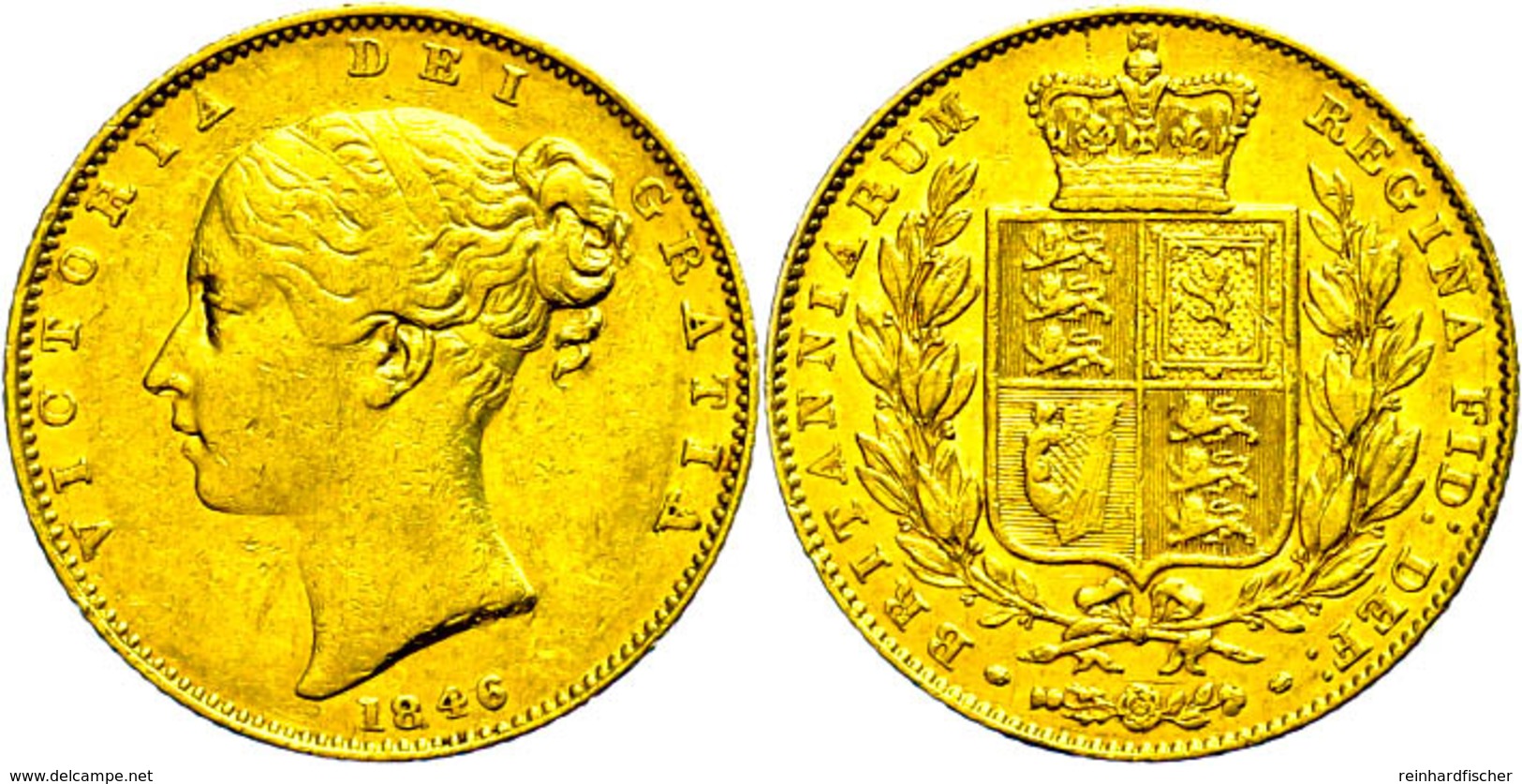 Sovereign, Gold, 1846, Victoria, Fb. 387e, Kl. Rf., Ss.  Ss - Other & Unclassified