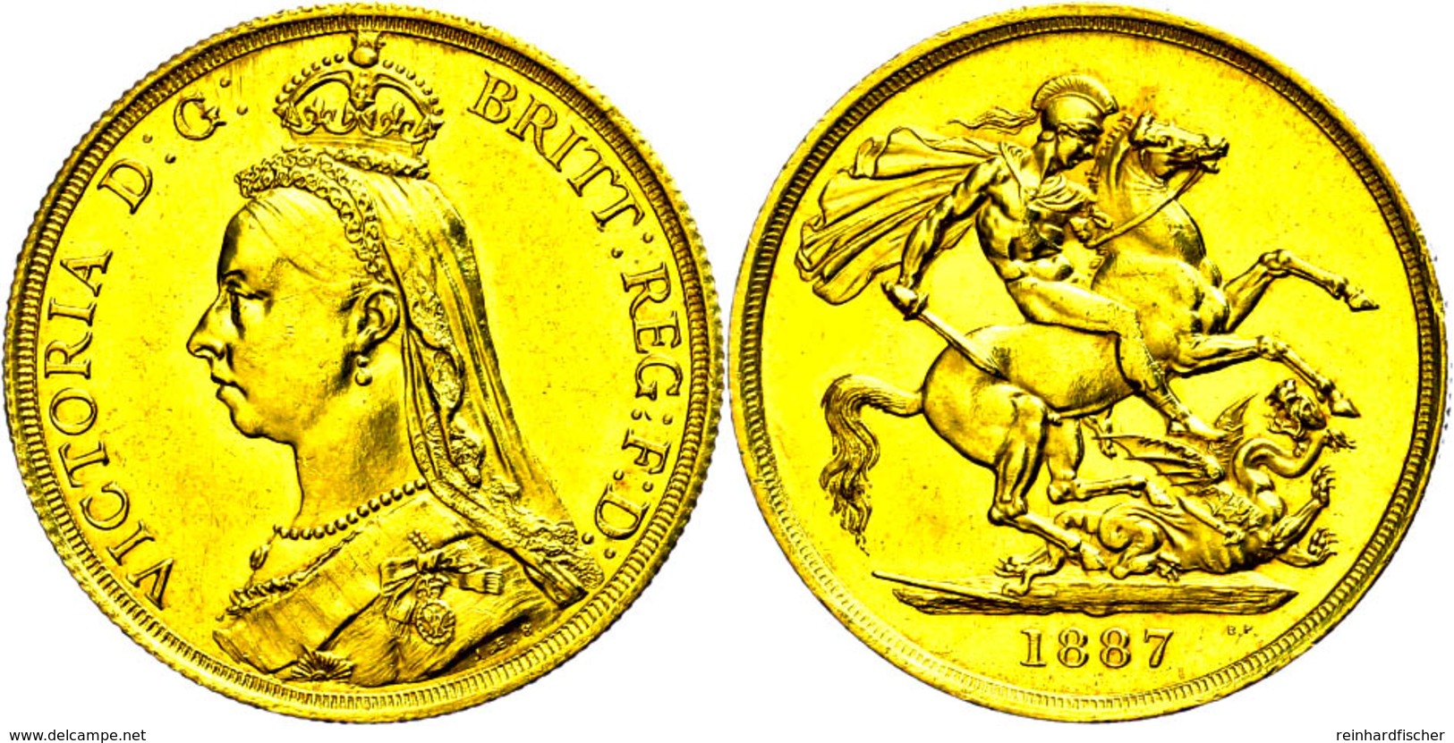 2 Pounds, Gold, 1887, Victoria, Fb. 391, Haarlinien, Kl. Rf., Vz.  Vz - Altri & Non Classificati