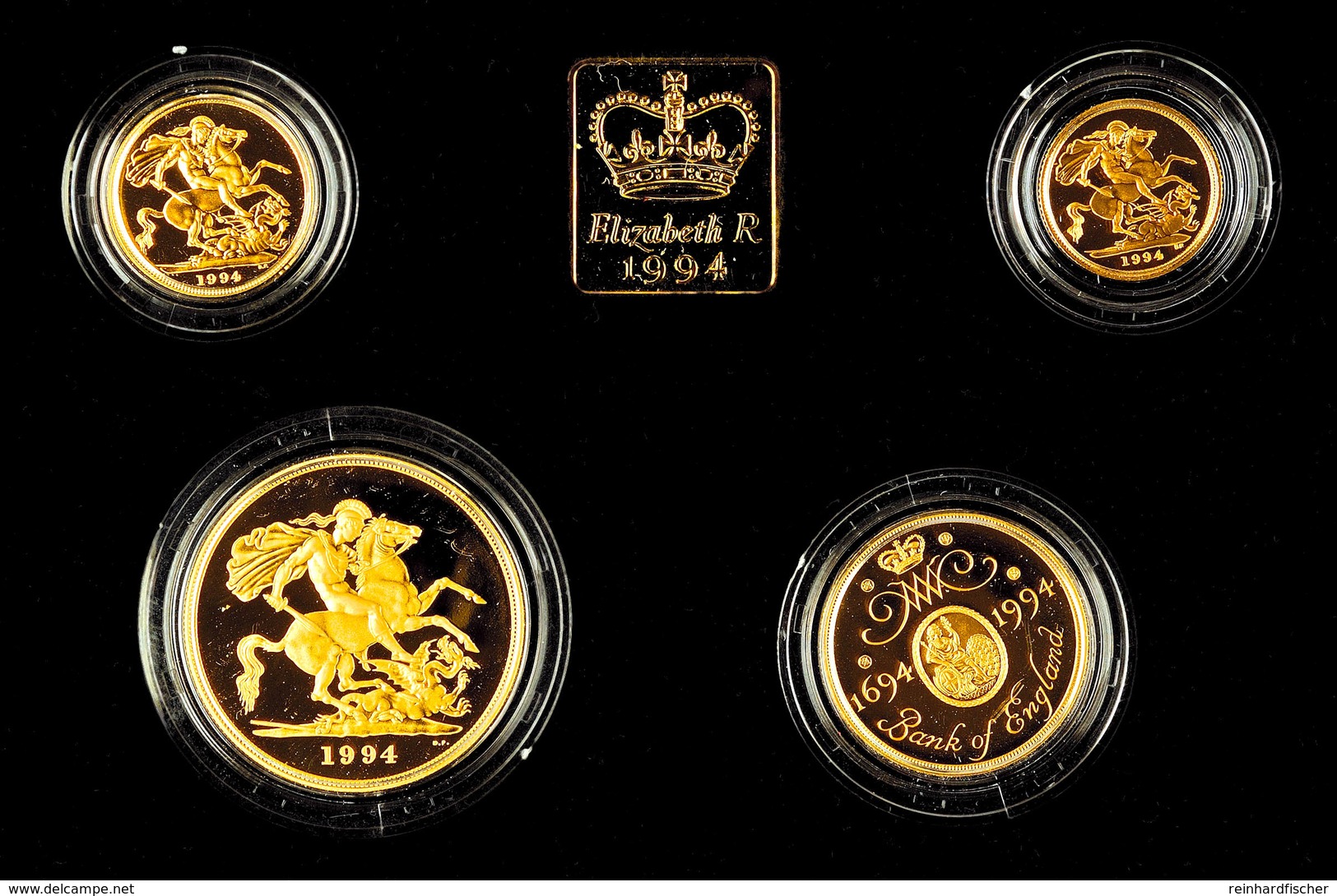 1/2 Sovereign Bis 5 Pounds, Gold, 1994, Four Coin Set, Elisabeth II., Mit Zertifikat In Ausgabeschatulle, PP. Auflage Nu - Altri & Non Classificati