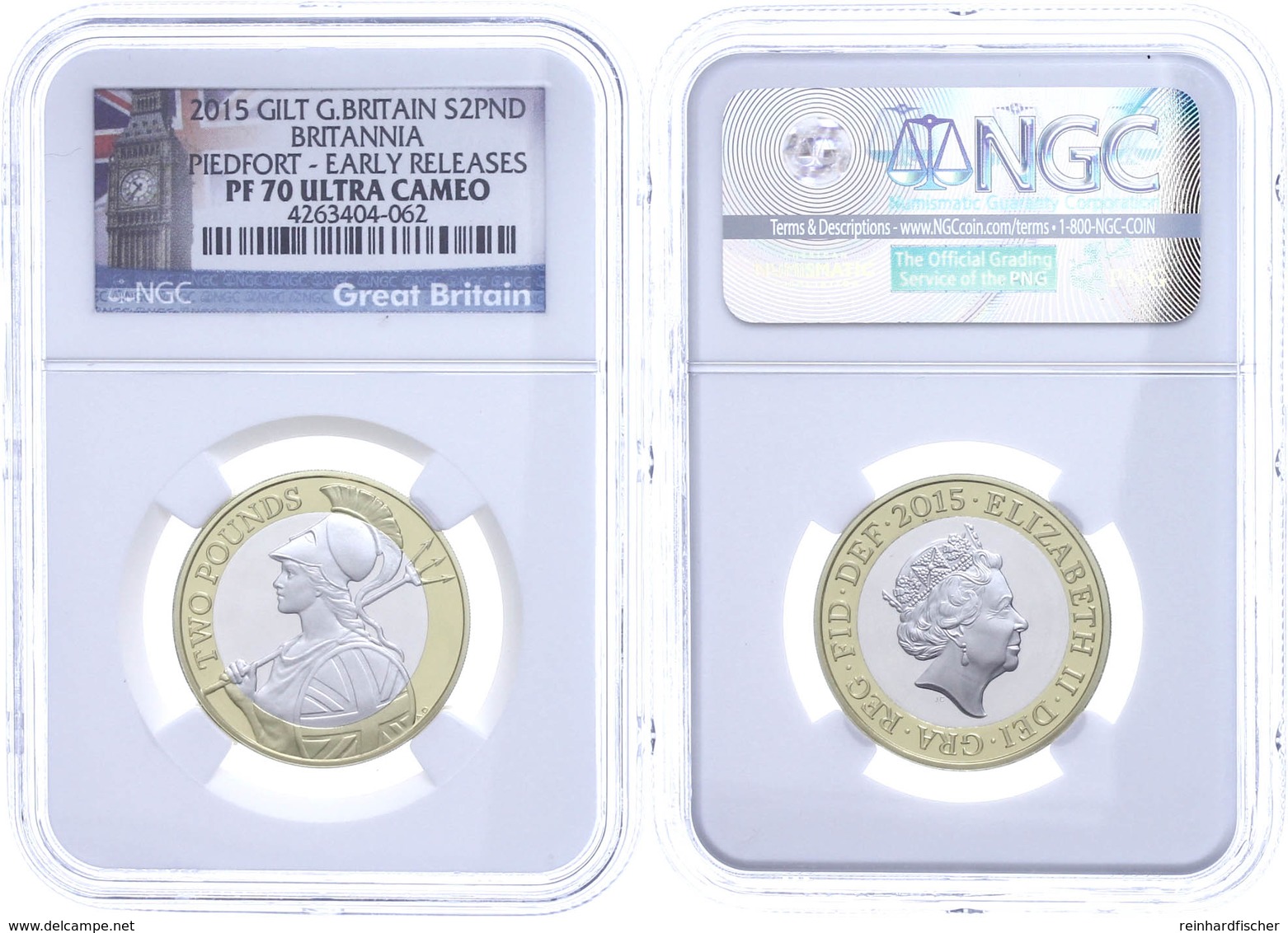 2 Pounds, 2015, Britannia, Piedfort, In Slab Der NGC Mit Der Bewertung PF70 Ultra Cameo, Early Releases, Big Ben Label. - Altri & Non Classificati