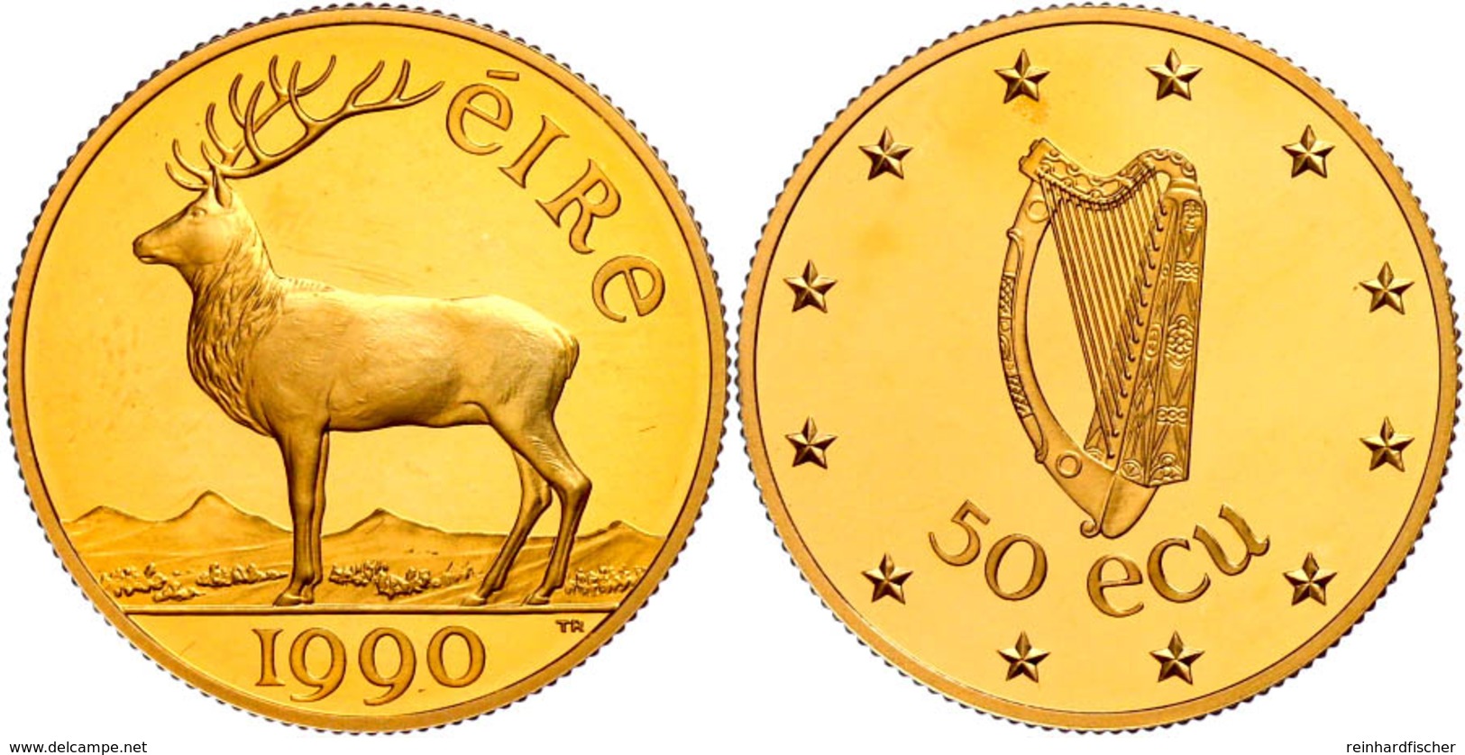 50 ECU, Gold, 1990, Irische Präsidentschaft Im Europäischen Rat, 916er Gold, 15 G, Schön C26, Berührte PP. - Irlanda