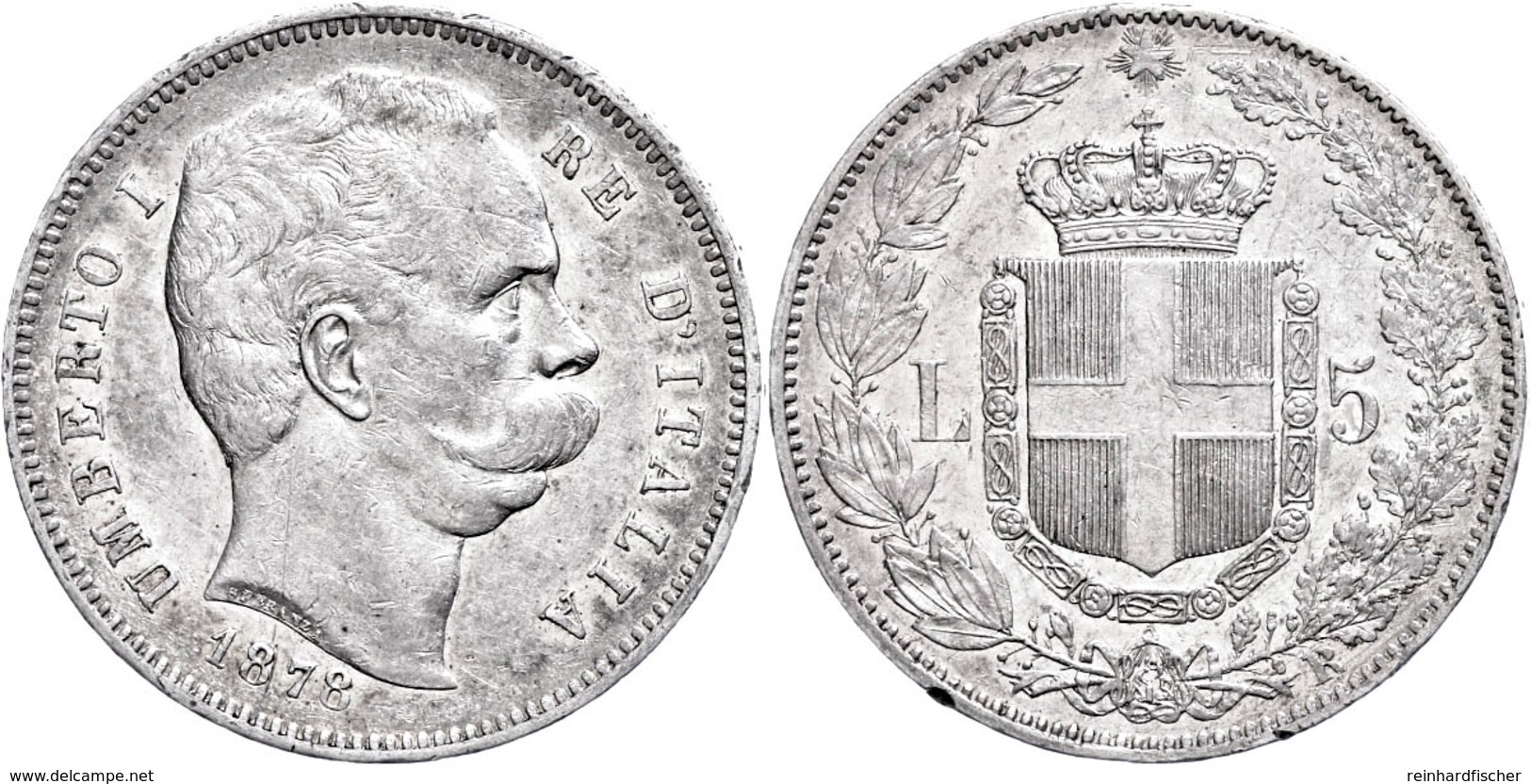 5 Lira, 1878, Umberto I., KM 20, Randfehler, Kratzer, Ss.  Ss - Other & Unclassified
