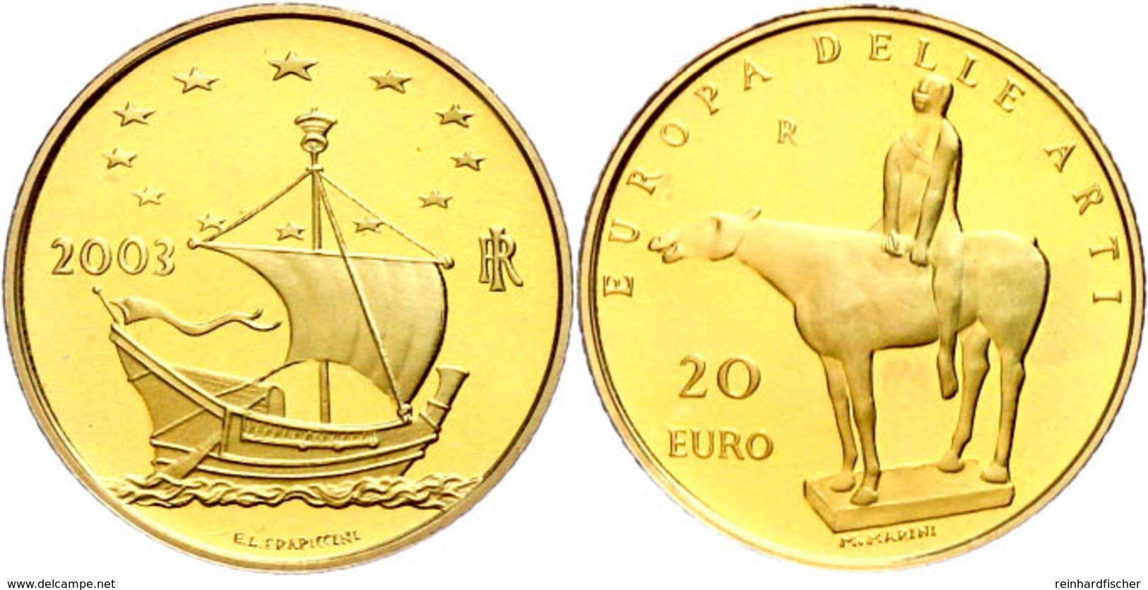 20 Euro, Gold, 2003, Europäische Kunst-1. Ausgabe, 5,8 G Fein, Fb. 1543, In Kapsel, In Ausgabeschatulle Des Ministero De - Altri & Non Classificati