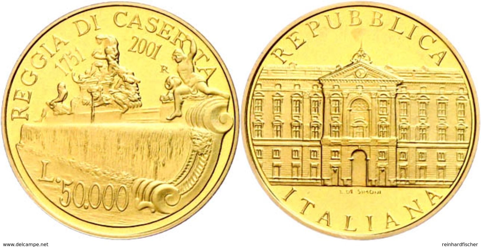 50 000 Lire, Gold, 2001, 250 Jahre Königspalast Von Caserta, 6,75 G Fein, Fb. 1541, In Kapsel, In Ausgabeschatulle Des M - Other & Unclassified