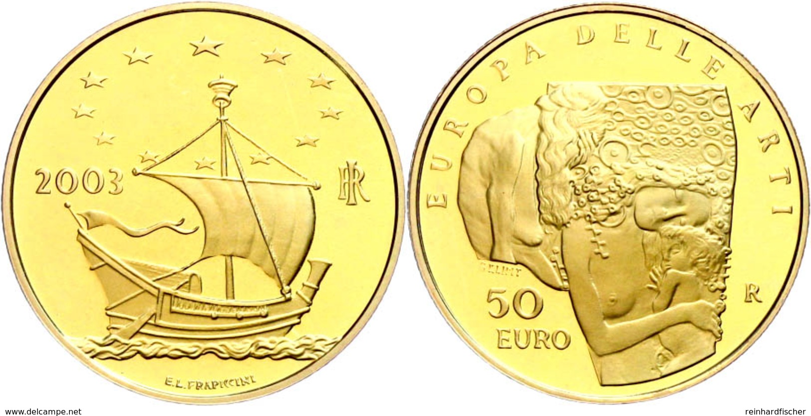 50 Euro, Gold, 2003, Europäische Kunst-1. Ausgabe, 14,51 G Fein, Fb. 1542, In Kapsel, In Ausgabeschatulle Des Ministero  - Other & Unclassified