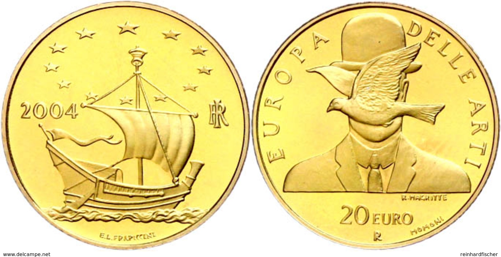 20 Euro, Gold, 2004, Europäische Kunst-2. Ausgabe, 5,8 G Fein, Fb. 1545, In Kapsel, In Ausgabeschatulle Des Ministero De - Altri & Non Classificati